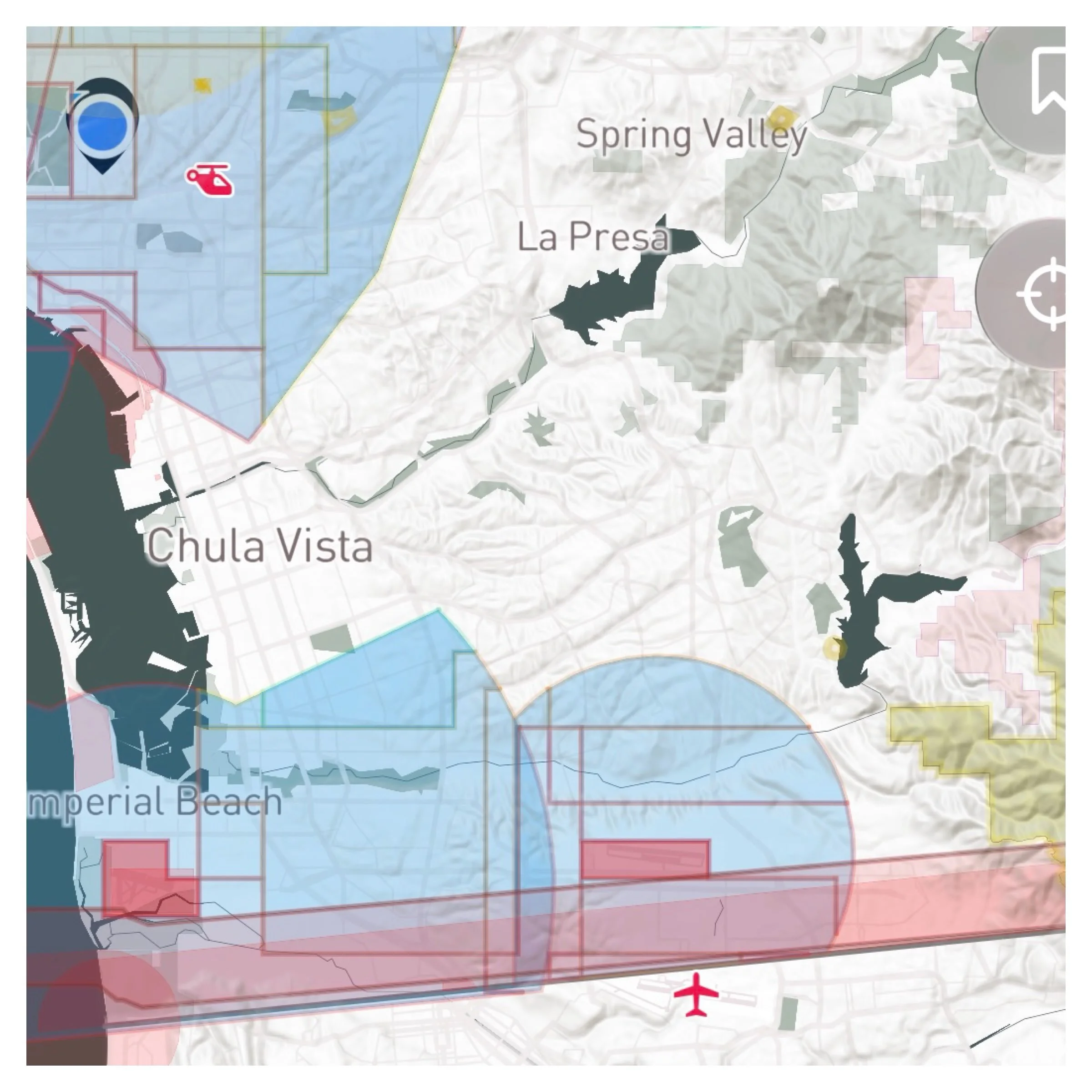 If you fly a drone under Part 107 (commercial) in the U.S. you know this app (Air Control&hellip; formerly Aloft). It&rsquo;s where you go to request airspace approval from the FAA. See that red line at the bottom, on the U.S. side of the border with