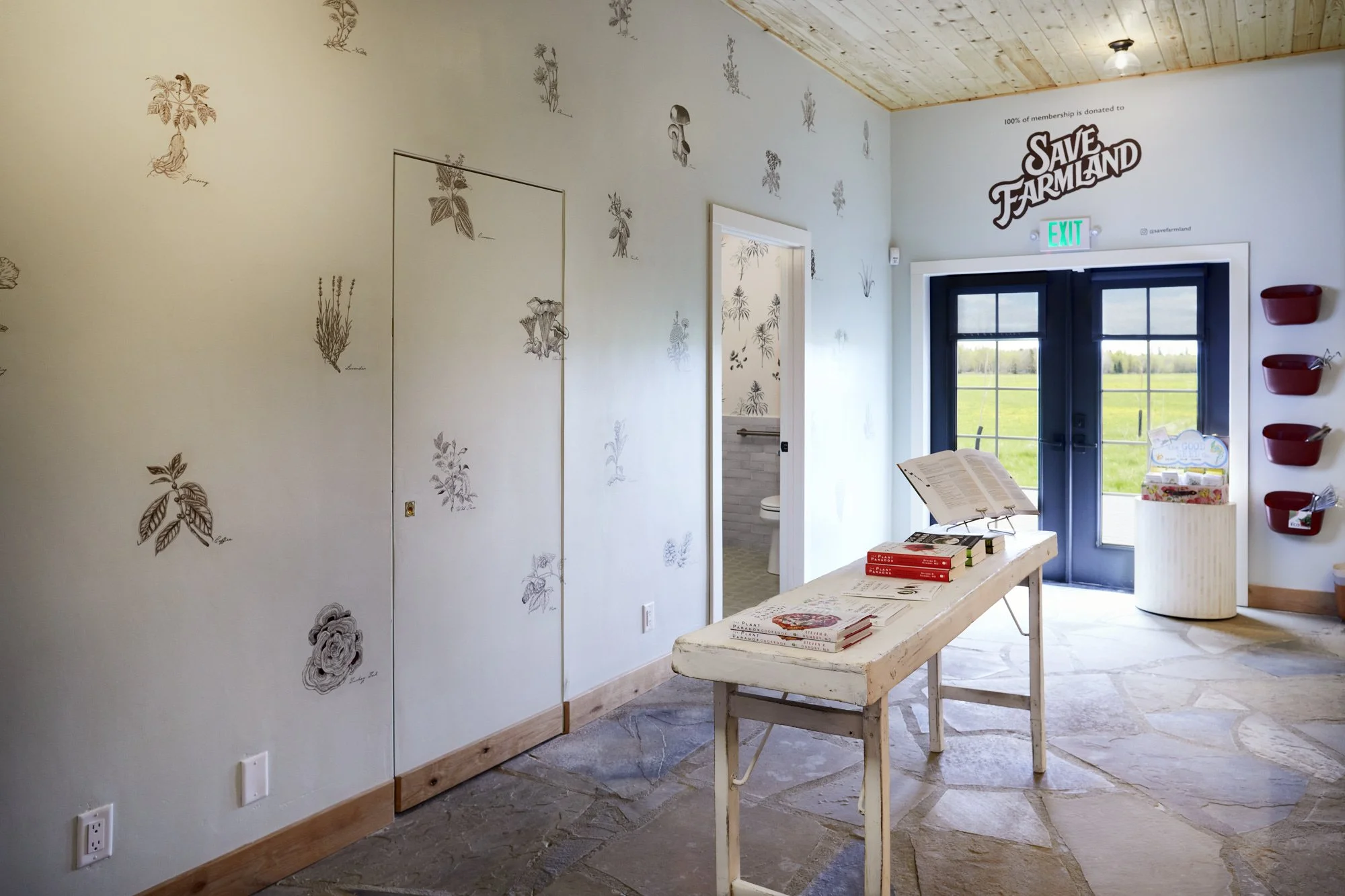 Hand-drawn wall stencils, Haskill Creek Farms retail design