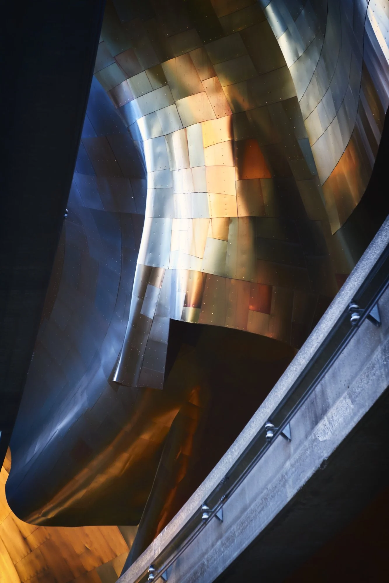Sunset MoPOP Museum detail, Seattle. Frank Gehry, Architect