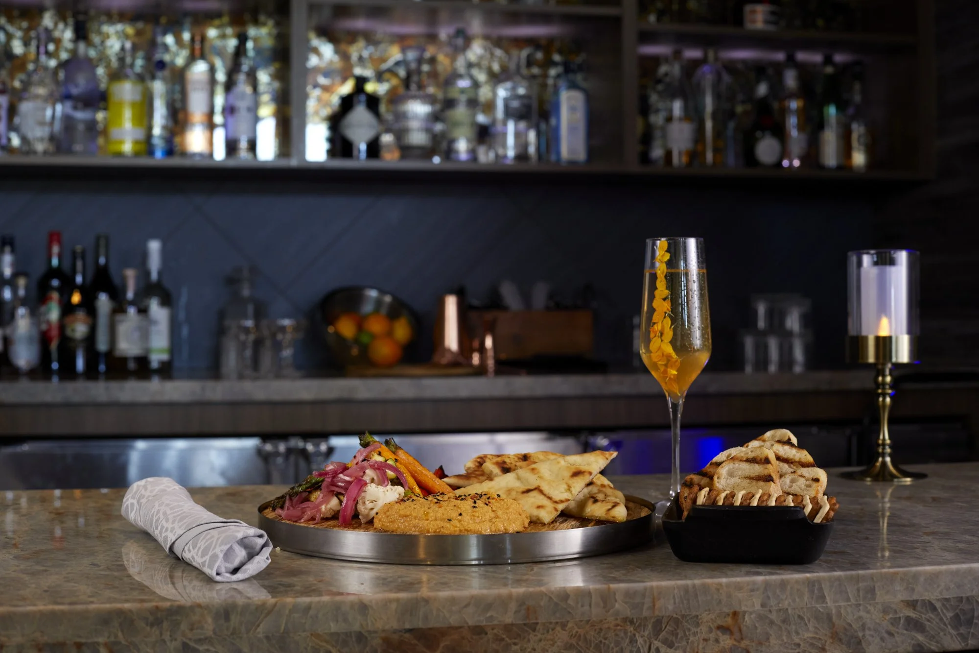 Legacy Theresa's bar with food and drinks