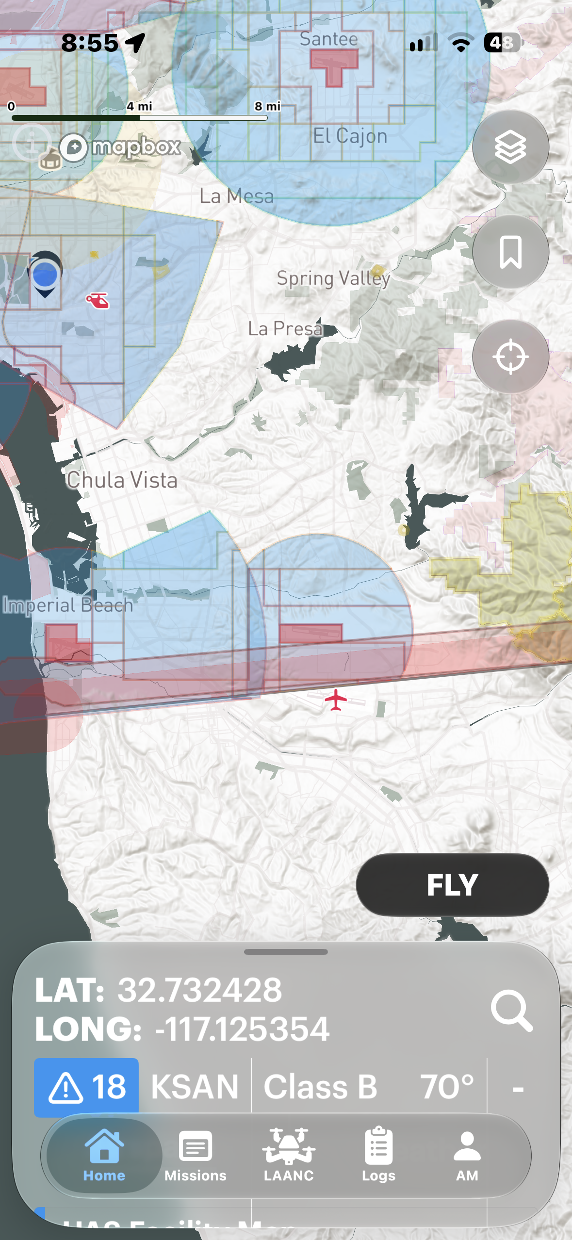 Screenshot from Air Control app showing the new US Border exclusion zone