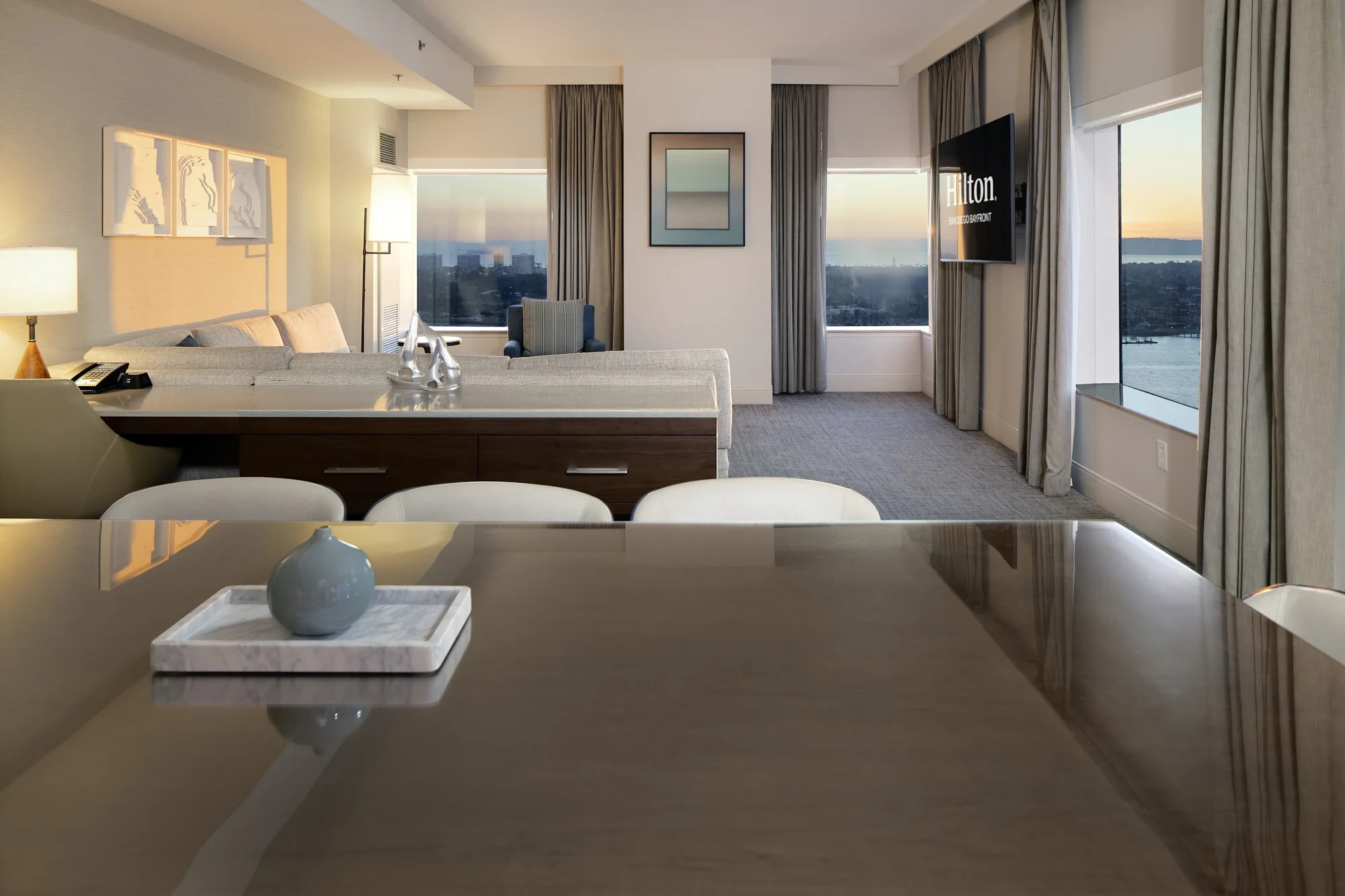 Hilton San Diego Bayfront King View living area hospitality photography