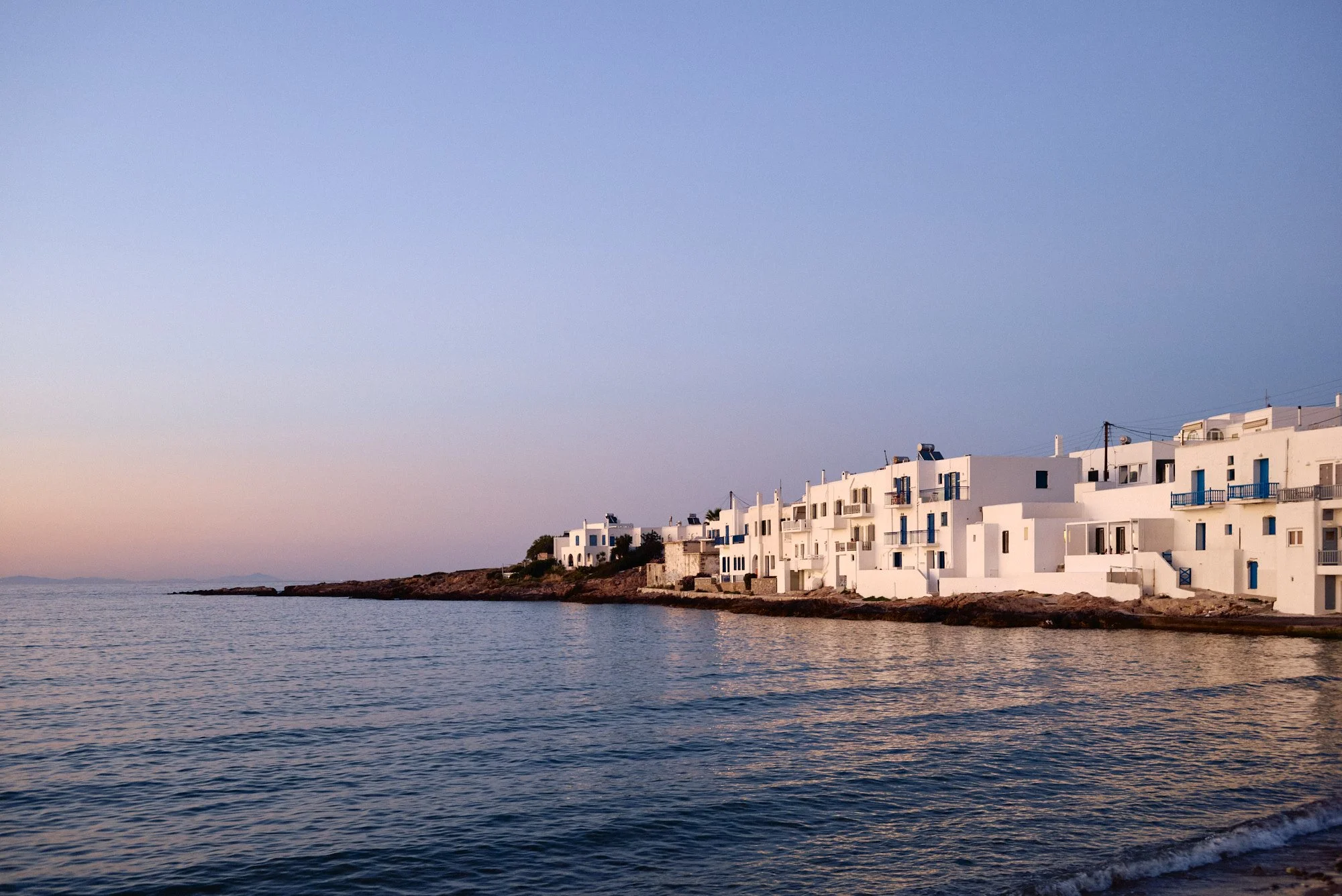 Naousa, Paros, Greece at sunset on Naousis Bay
