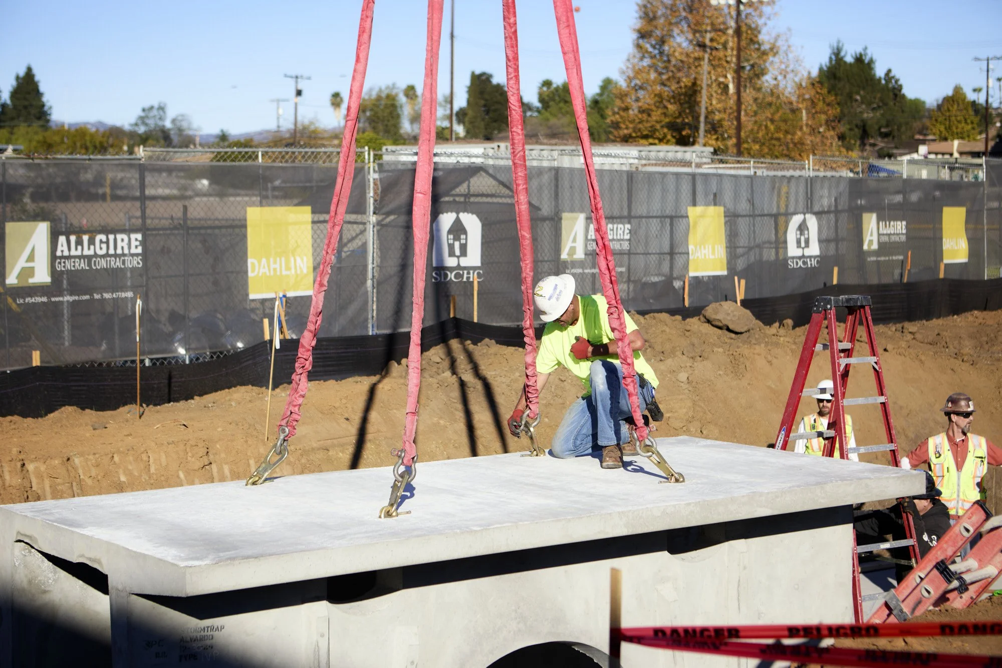 Storm vault being installed at an apartment complex project in Fallbrook, California 