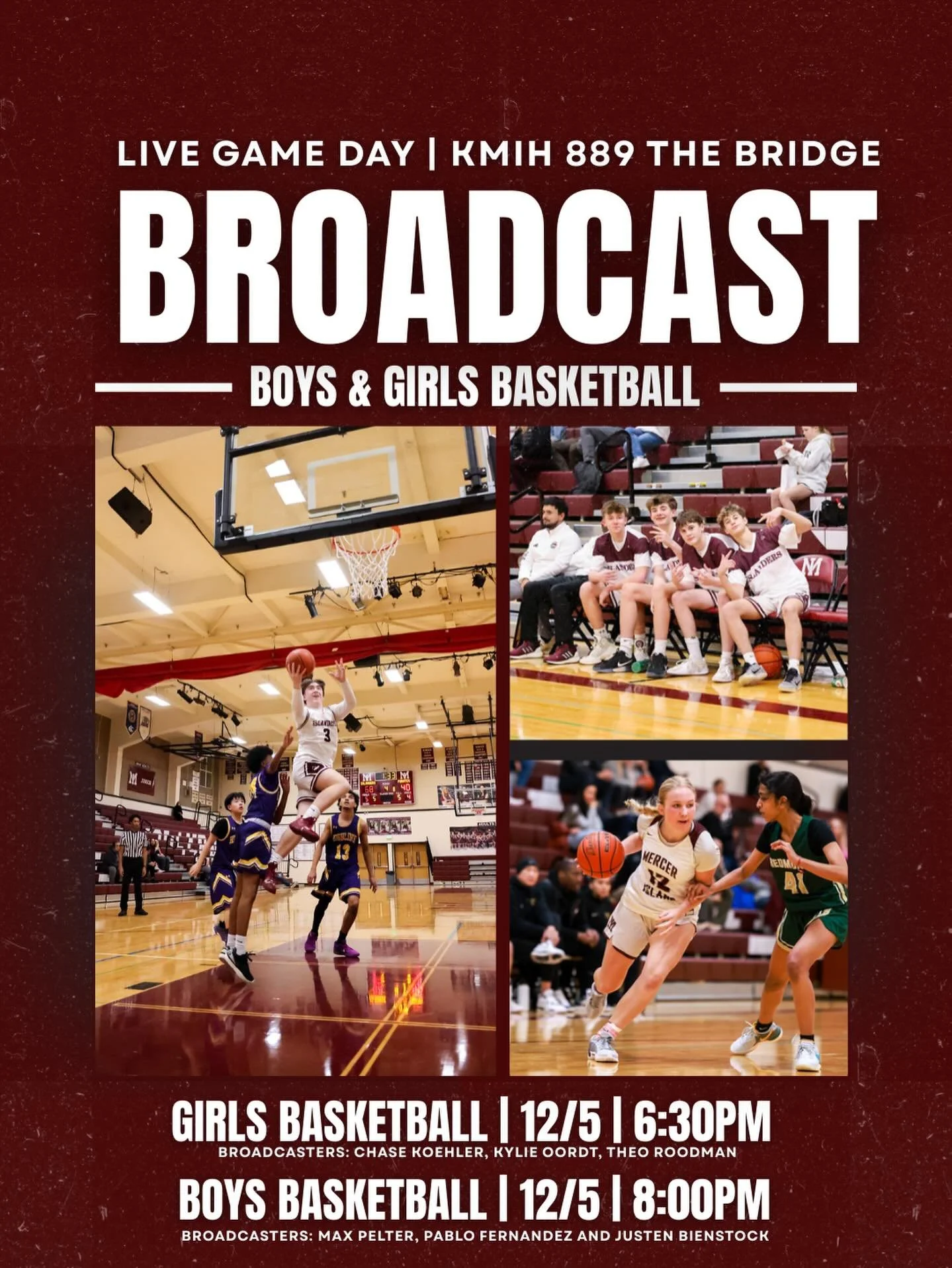 DOUBLE-HEADER GAME DAY 🔥 Tune in to KMIH at 6:30 PM for a live broadcast of the girls game vs. Hazen with Chase, Kylie &amp; Theo on the mic ⛹️&zwj;♀️ Then stick around for the 8 PM boys game, called by Max, Justen &amp; Pablo! ⛹️&zwj;♂️We are broad