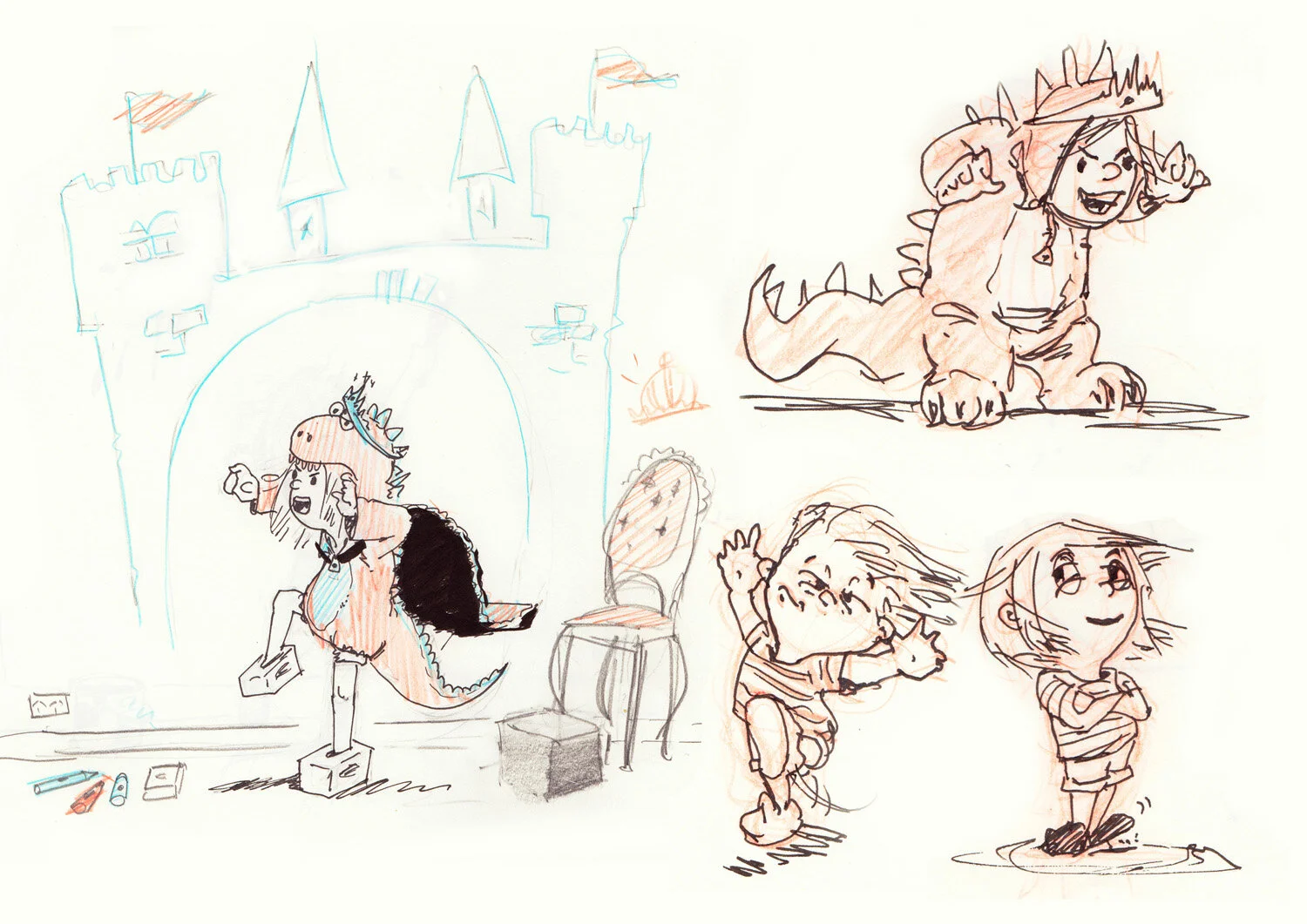 Character studies for a children's book manuscript pitch.