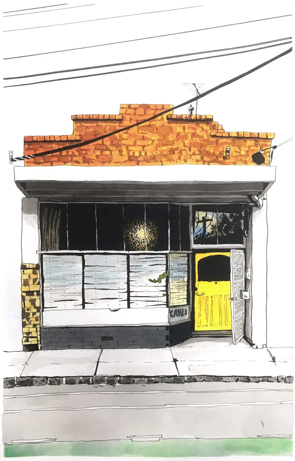 Coburg House. A private artwork commission completed in ink and watercolour by Simon O'Carrigan.