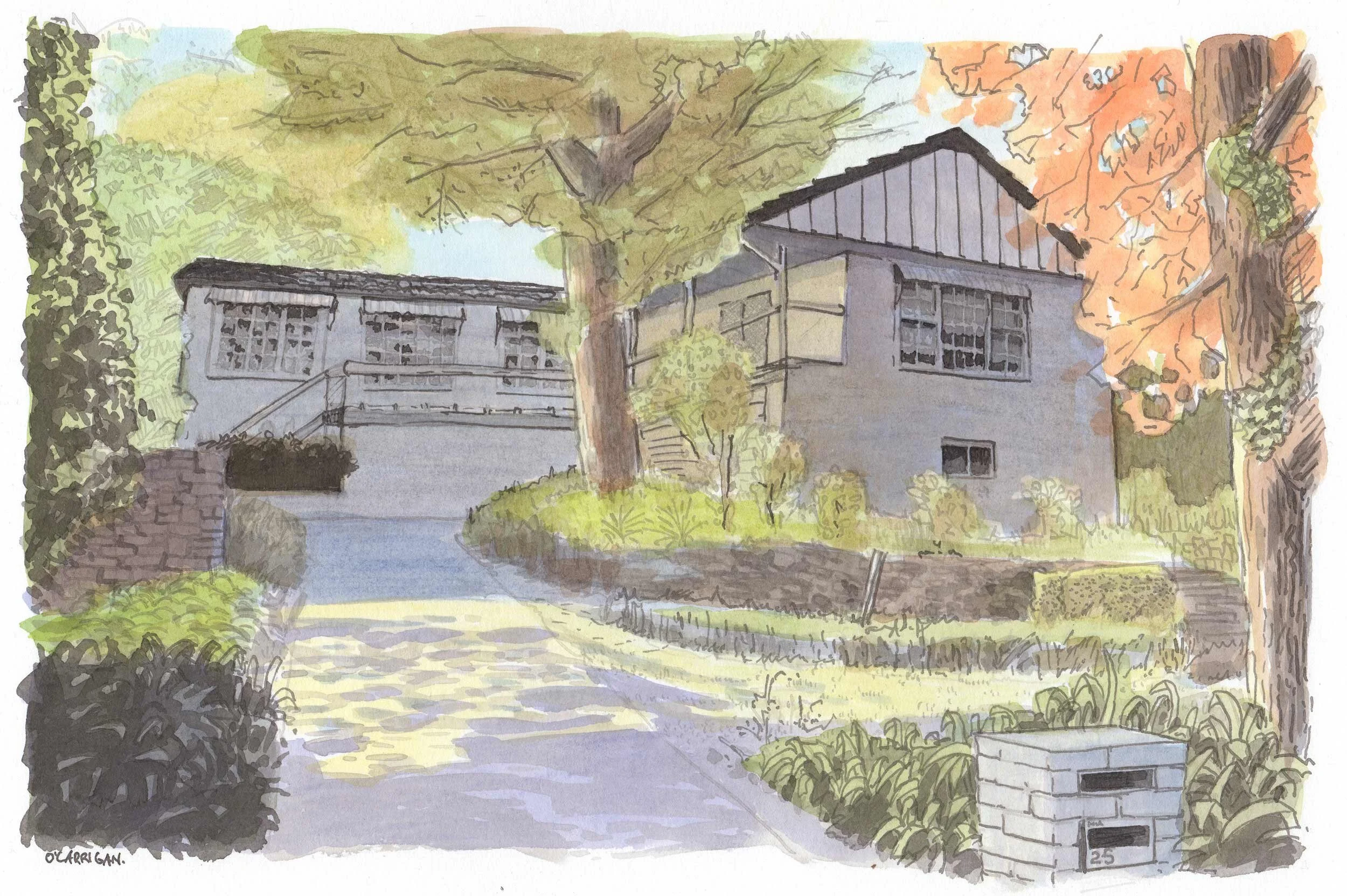 Wahroonga House. A private artwork commission completed in ink and watercolour by Simon O'Carrigan.