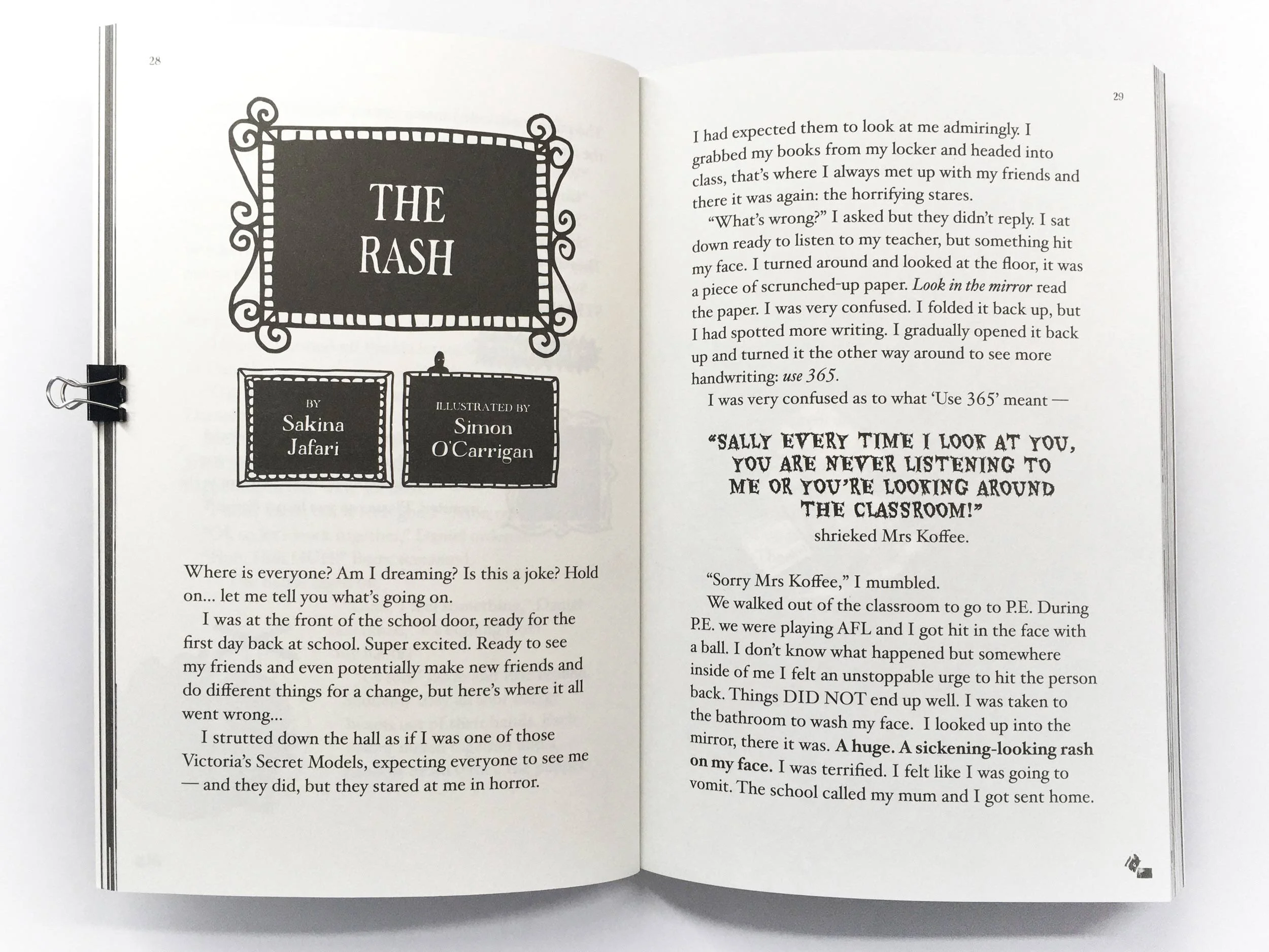 'The Rash', written by Sakina Jafari, illustrated by Simon O'Carrigan, in 'The Sound Of The Dark' 