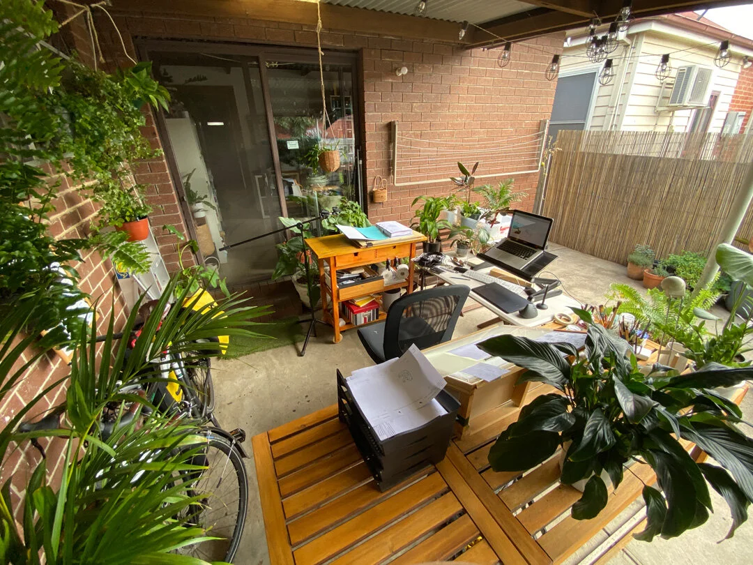 Simon O'Carrigan's temporary 'stay home' illustration studio in 