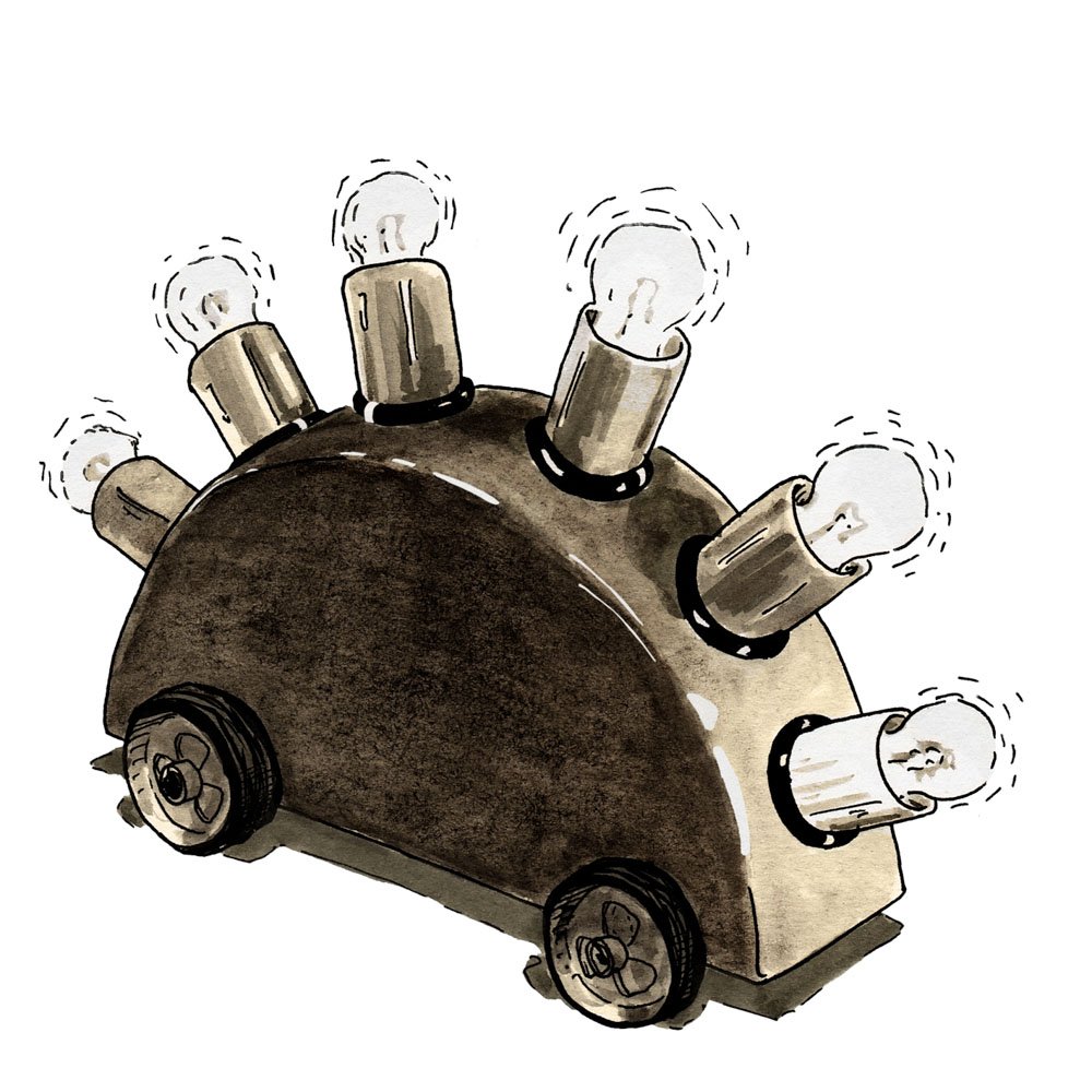 Ink drawing study of the Superlamp. Artwork © Simon O'Carrigan, 2022.