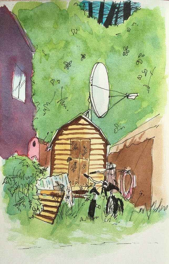 A hut with satellite dish in Seward, Alaska. © Simon O'Carrigan, 2022. 