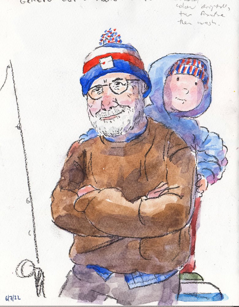 Early rough character design concepts sketched with ink and digital watercolour. © Simon O'Carrigan, 2022.