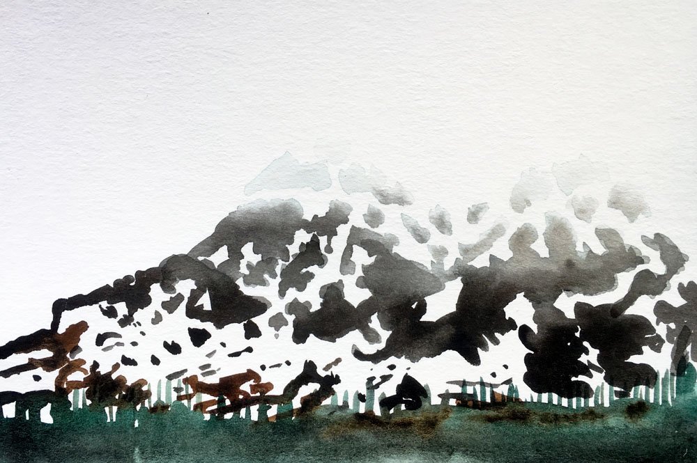 Travel sketch of mountains in Alaska. © Simon O'Carrigan, 2022.