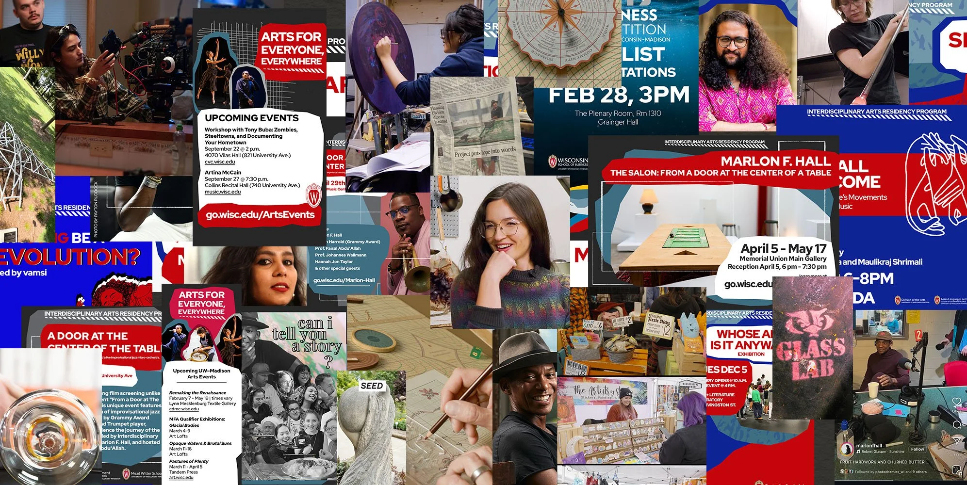 A collection of Division of the Arts branded marketing content, demonstrating the breadth of content developed