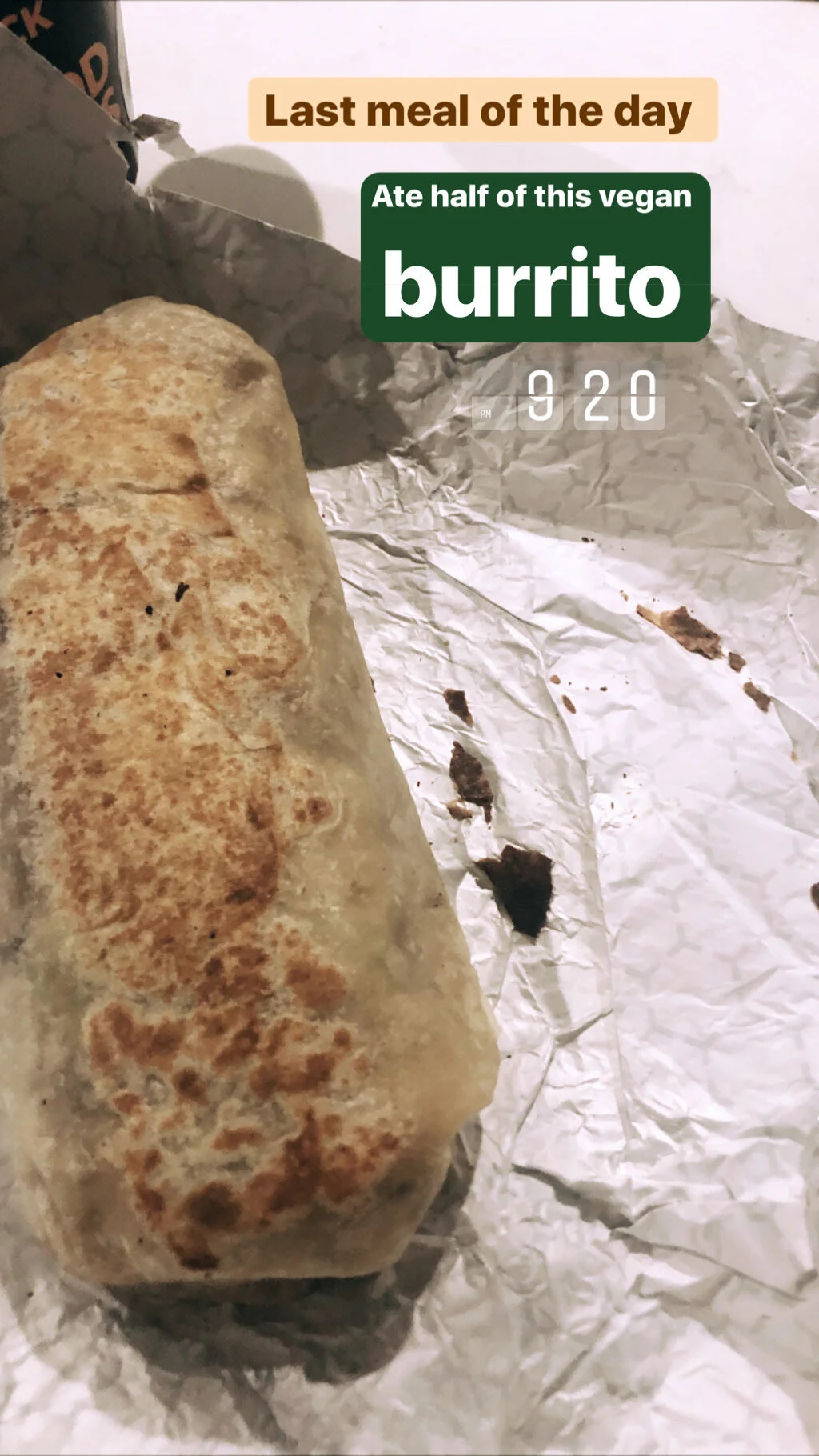 9:20PM - Dinner - Half Vegan Burrito