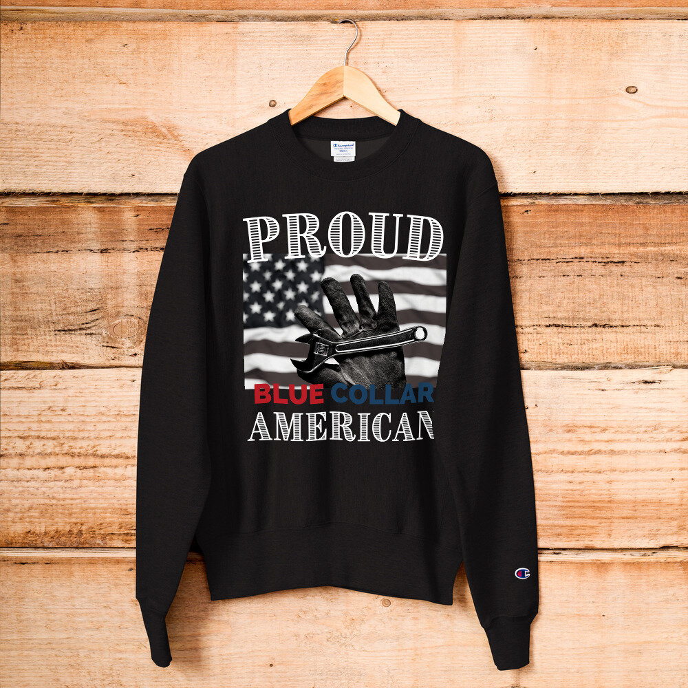 Collar Health Blue — Purple Safety - American and Flag - Champion Proud Sweatshirt