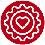 Icon of a heart and gear to represent custom babysitting and childcare classes