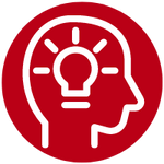 Icon of a face and lightbulb indicating a Babysitting safety curriculum developed by experts