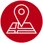 Icon of a map location pin representing flexible on-site or online babysitting and childcare safety class options