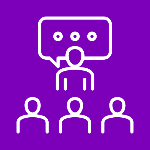 Icon with instructor and multiple participants to represent a traditional group babysitting childcare safety class