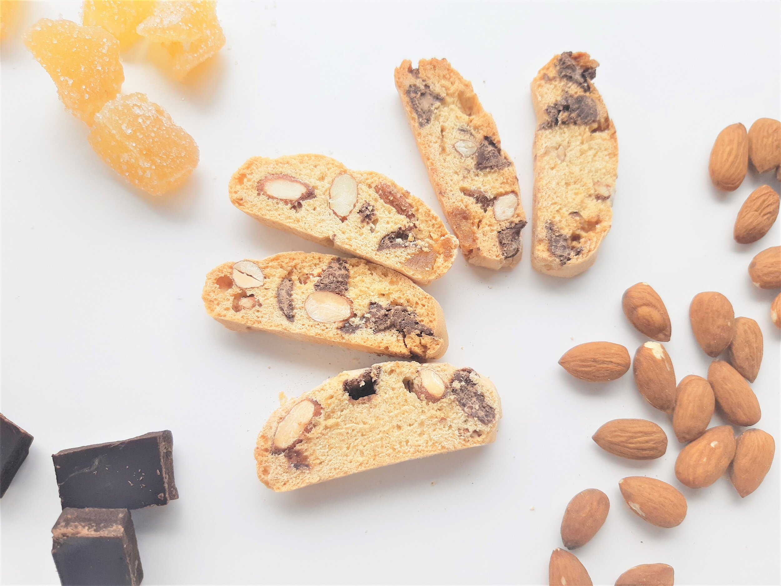 Gluten Free Dark Chocolate and Ginger biscotti