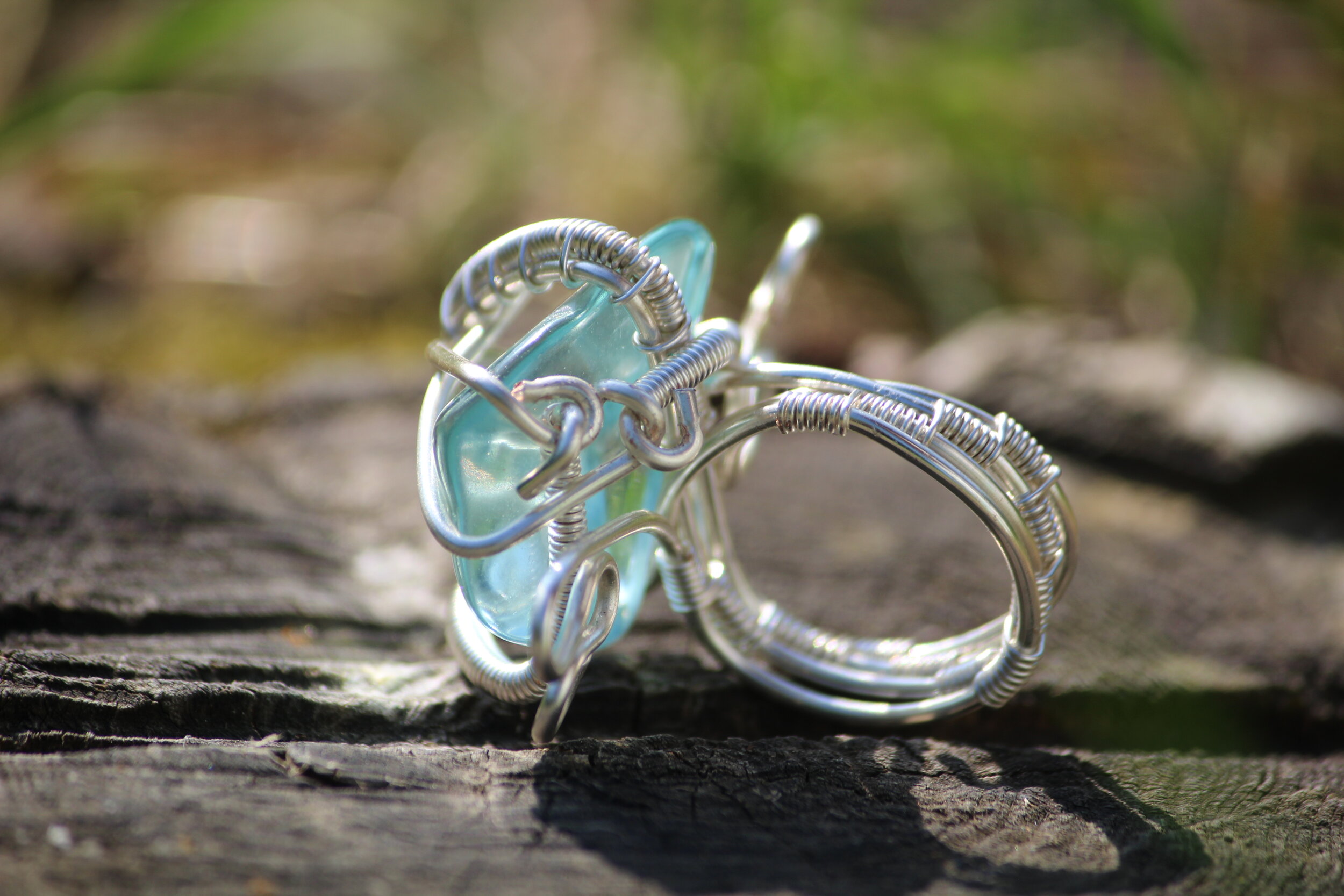 Blue Obsidian Ring Crystalized Nation