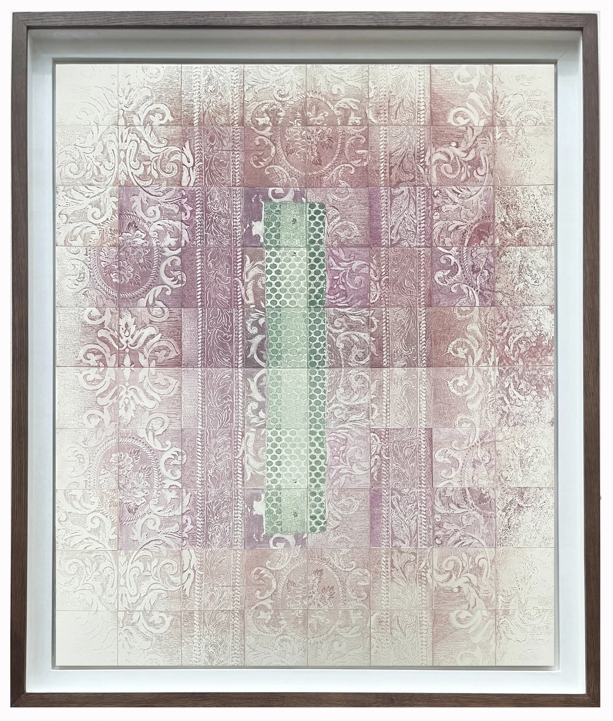 Bella Easton 
Vertical Strip Light, Dawn (pink)  
Hand-coloured Copper Plate etching on 80 pieces of Hahnemuhle etch paper
2023  
£ 2,500 unframed 
£ 2,900 framed* (oak and artglass)  
Edition of 10 (3 remaining) *made to order