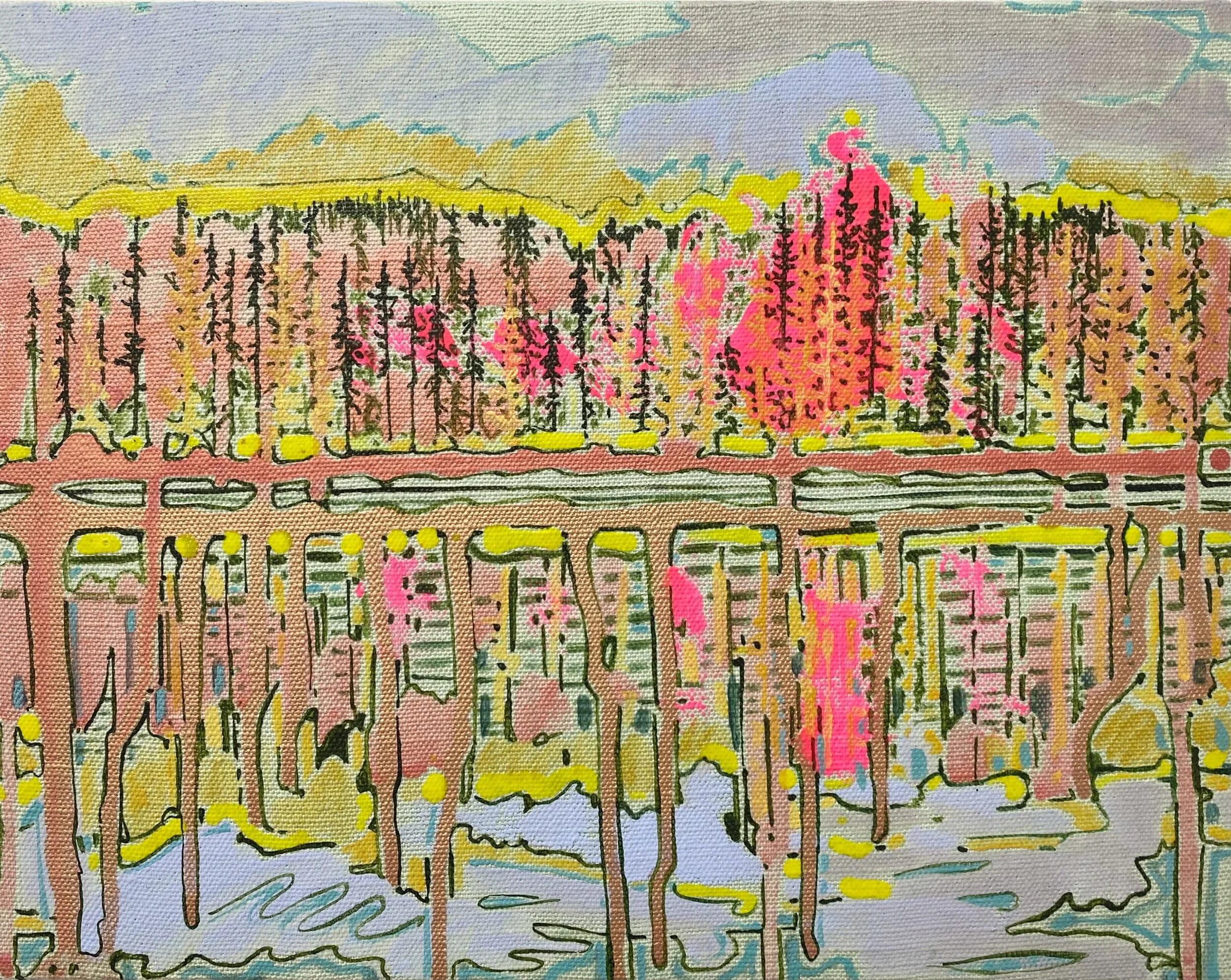 Angela Mullen-Bryan 
Showdown   
2024 
Acrylic on linen  
28 x 36 cm 
£ 500