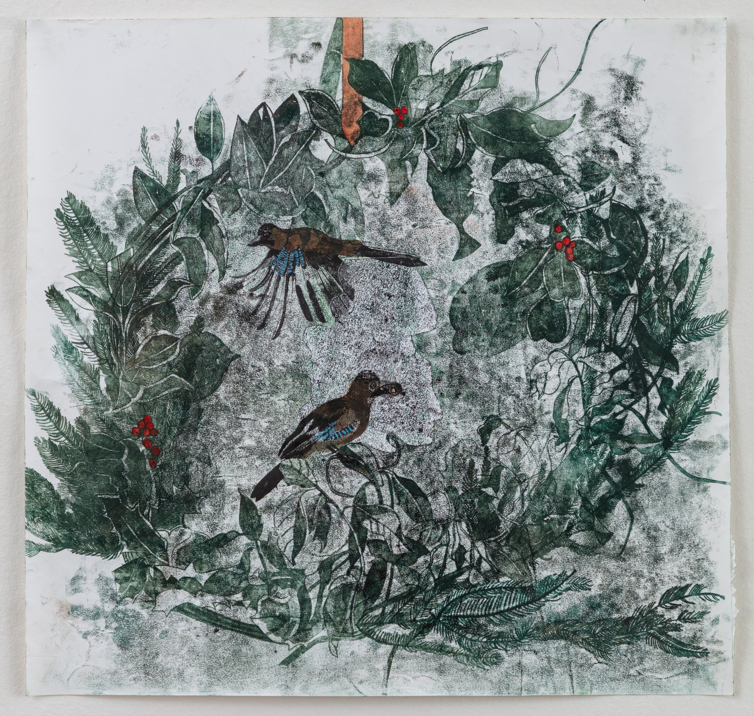 Holly Pine and Bay Wreath 2026 monotype on paper.jpg