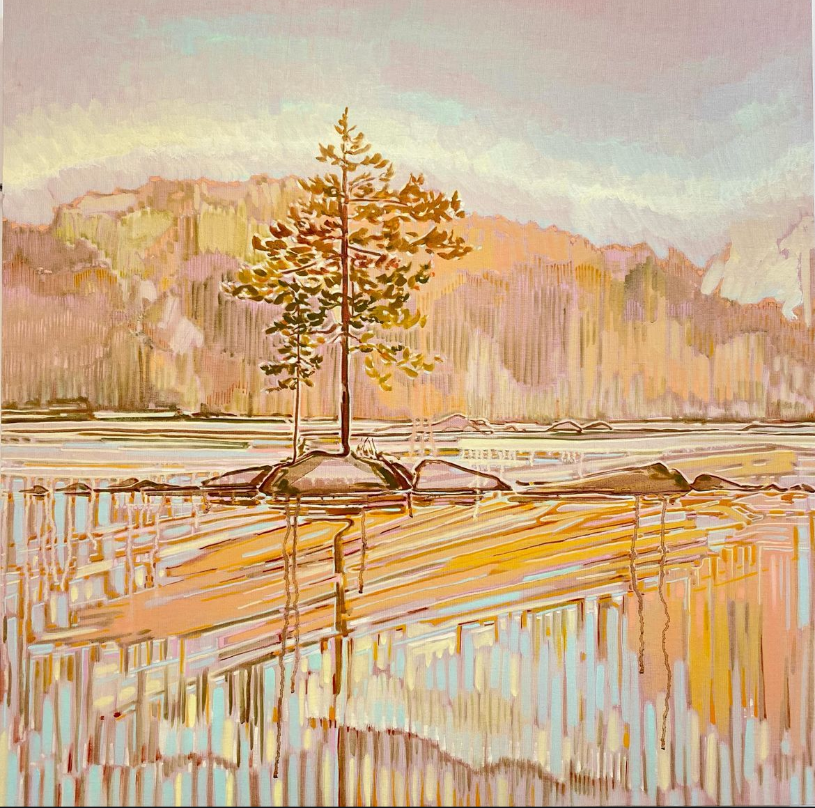 Angela Mullen-Bryan 
The Island  
2022 
Oil on linen 
91 x 91 cm 
£ 3,200