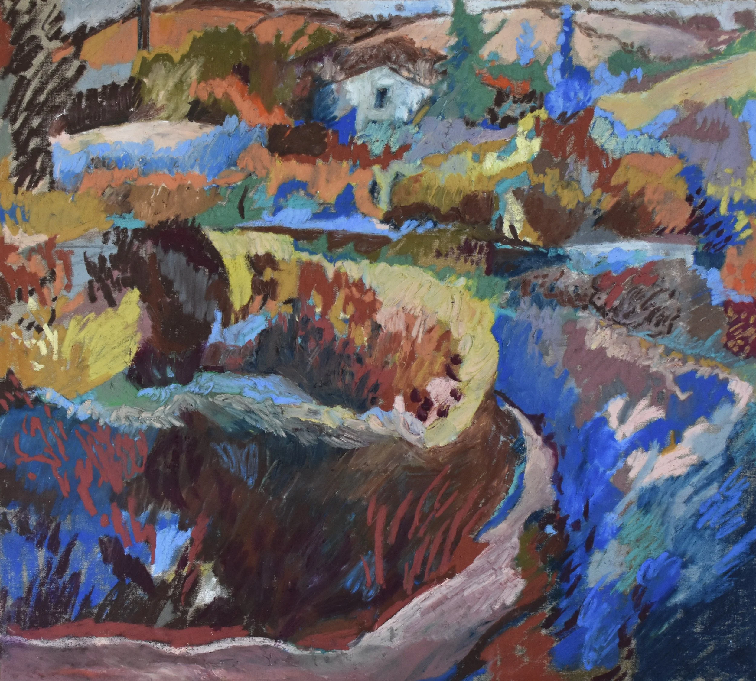 Ellie Lonsdale 
Walk Through Cornish Lanes  
Oil pastel on primed cotton 
40.9 x 46.3 cm  
Framed 
£ 850 SOLD