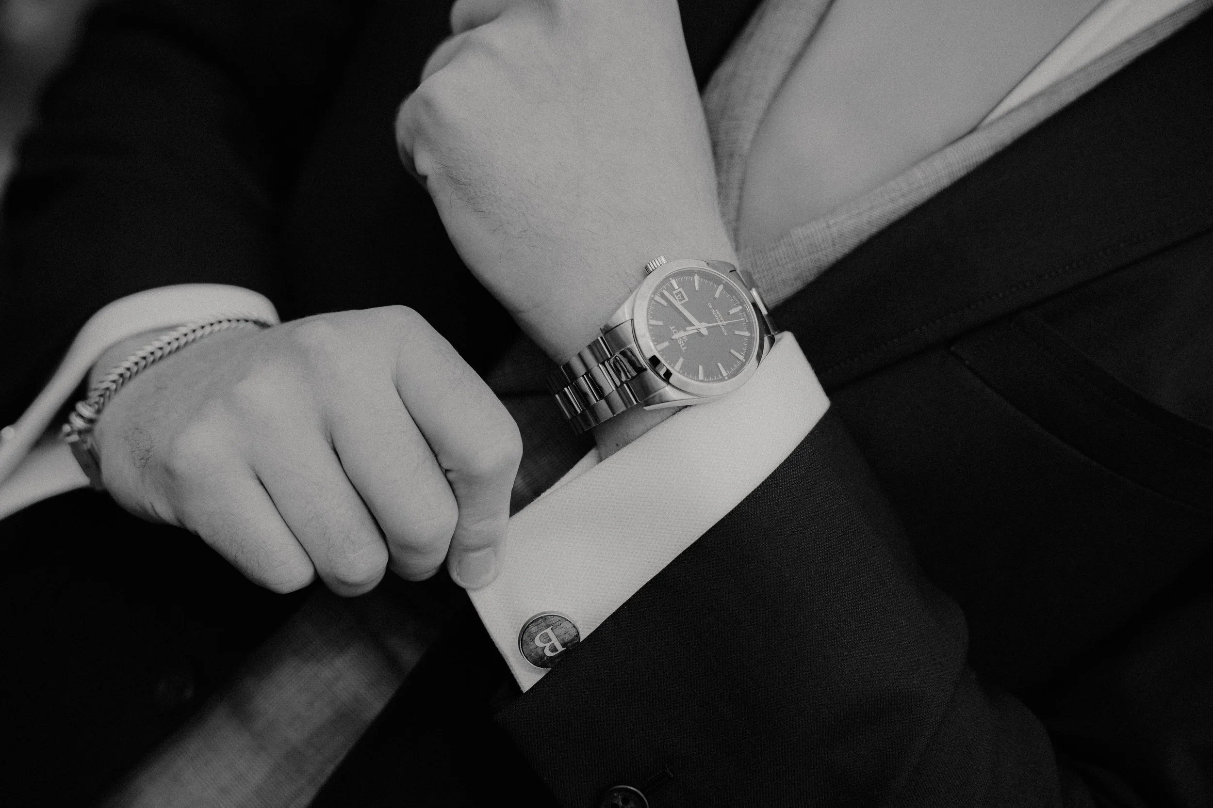 Black and White Wedding Detail Photography - Grooms Cufflinks