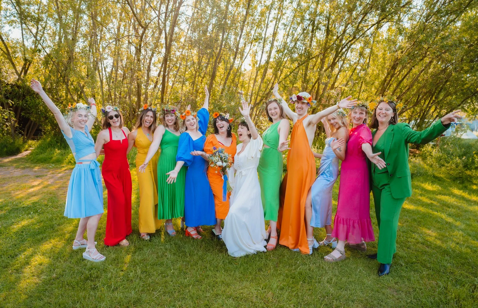 Vibrant and colourful bridal party, phtoographed by Leeds Wedding Photographer photoJMO