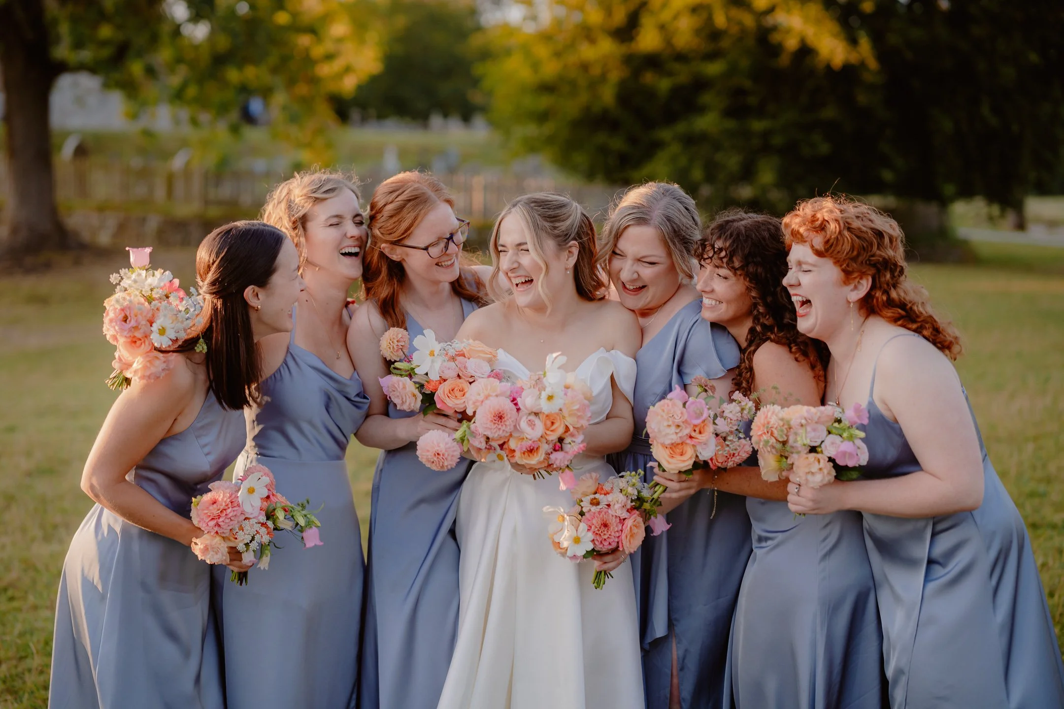 Bride and Bridesmaids at Tithe Barn, Bolton Abbey