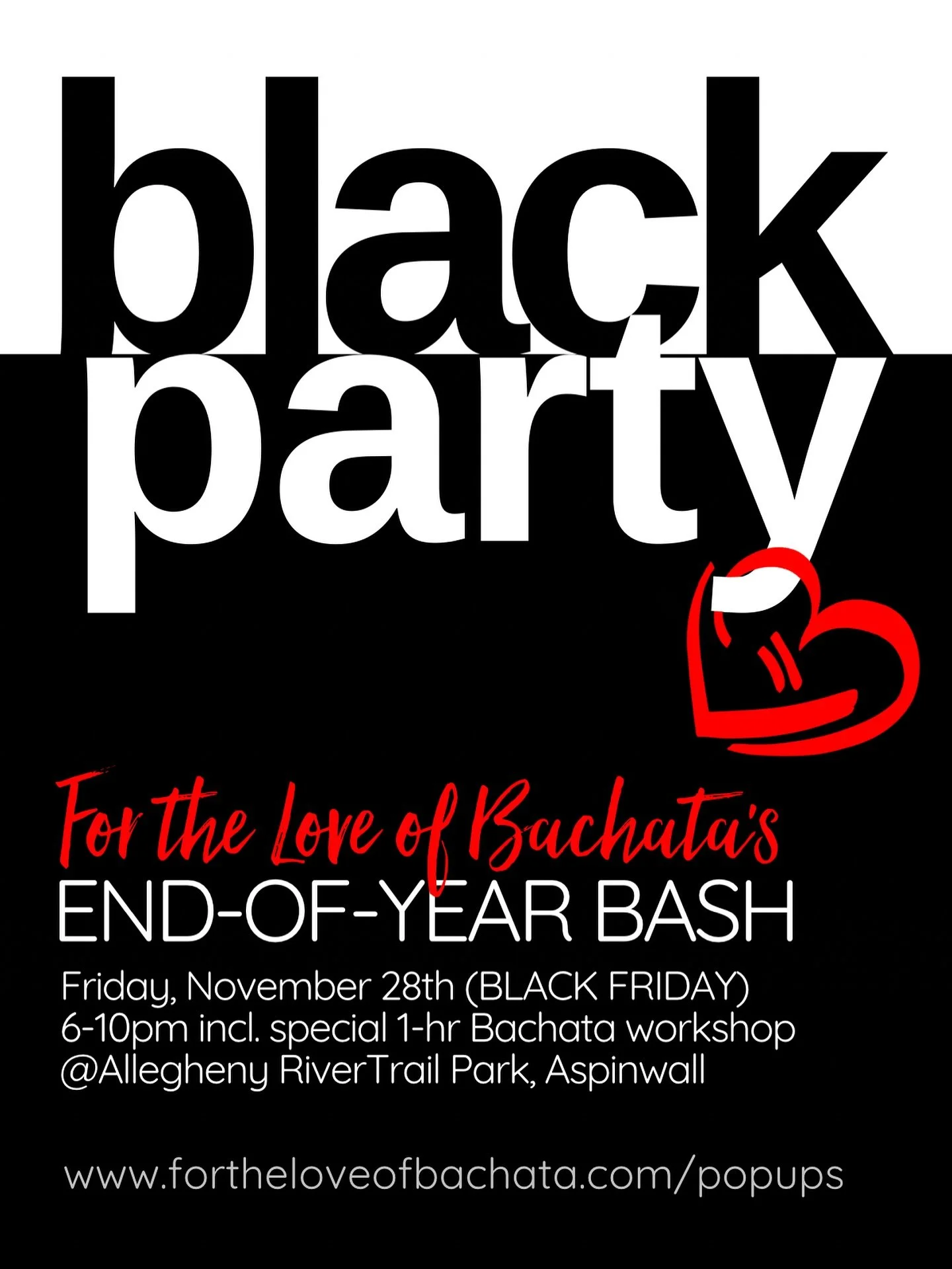 IT&rsquo;S BACK!! 🖤🖤🖤

Our now-annual tradition of the Black Party is coming up on Friday, November 28th (Black Friday for all you shoppers). 

Come enjoy our end of year social wearing your favorite black clothing (or colors, because our dress co