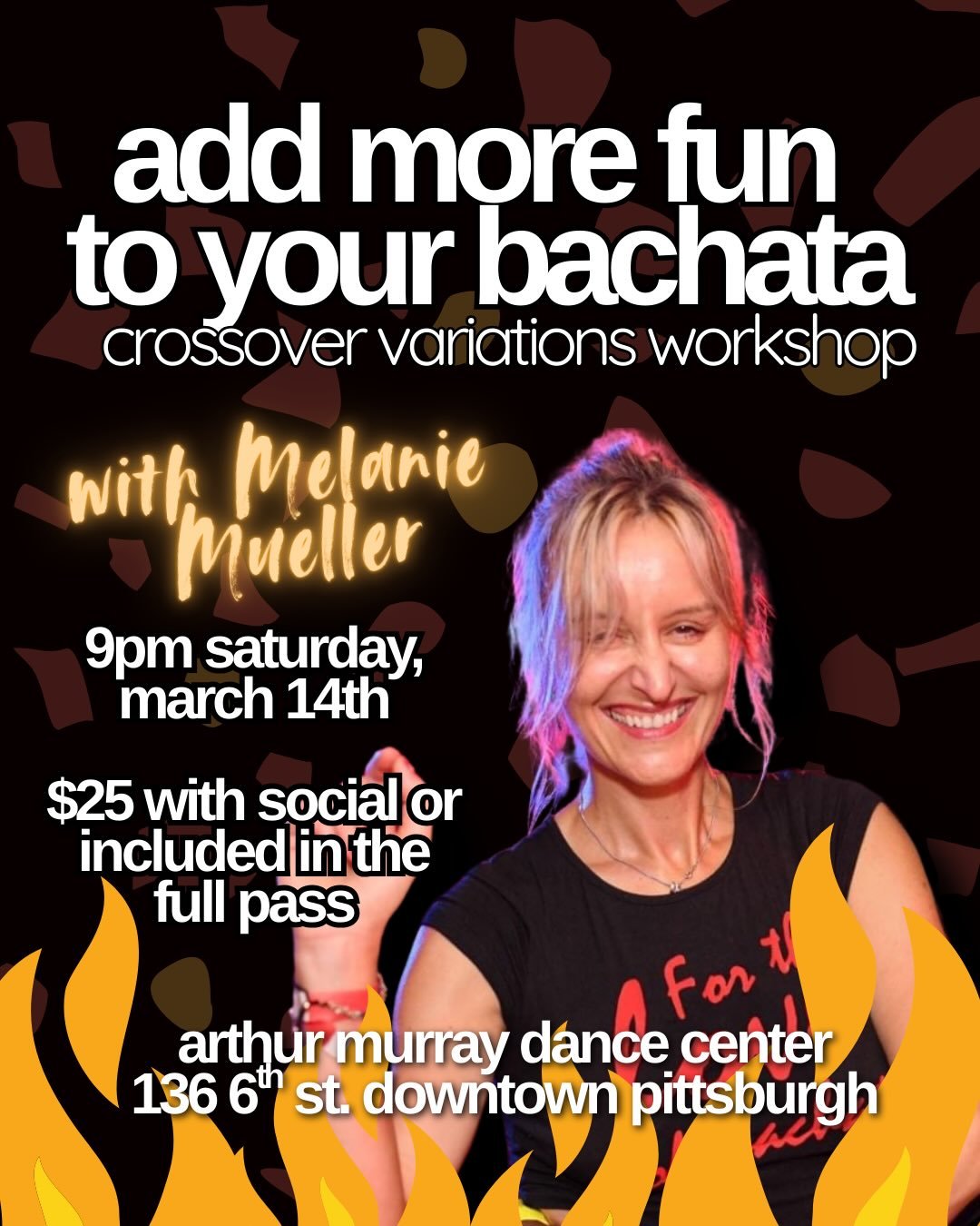 This Saturday at 9pm, Melanie is going to help you Add More Fun to your Bachata! 👩🏻&zwj;🍳🧂

This workshop will introduce the &ldquo;tripode&rdquo; crossover step and variations, which will give you that little something extra. 

👉🏻 This worksho