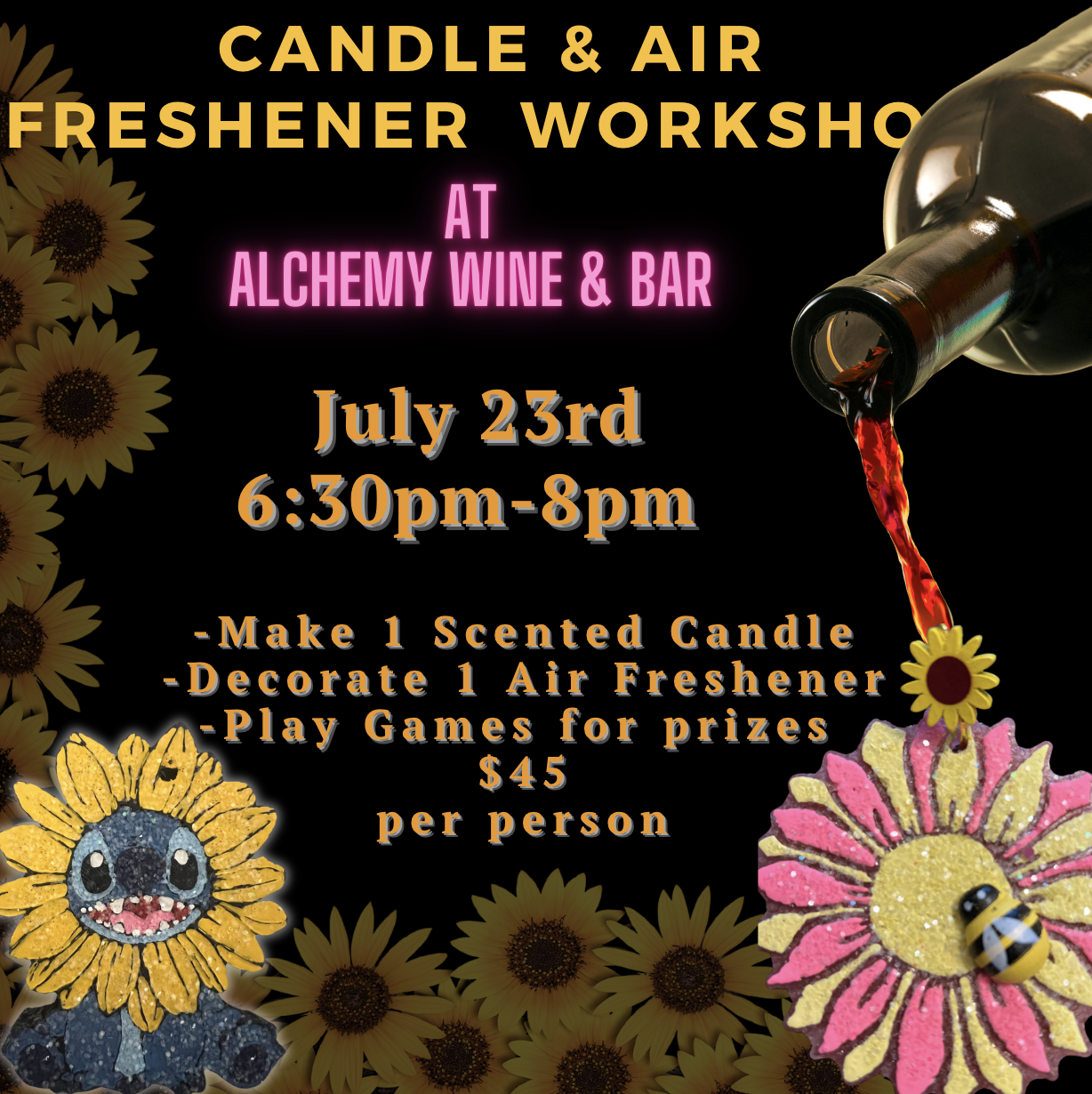 Sunflower Themed Candle & Air Freshener Workshop at Alchemy Wine & Bar