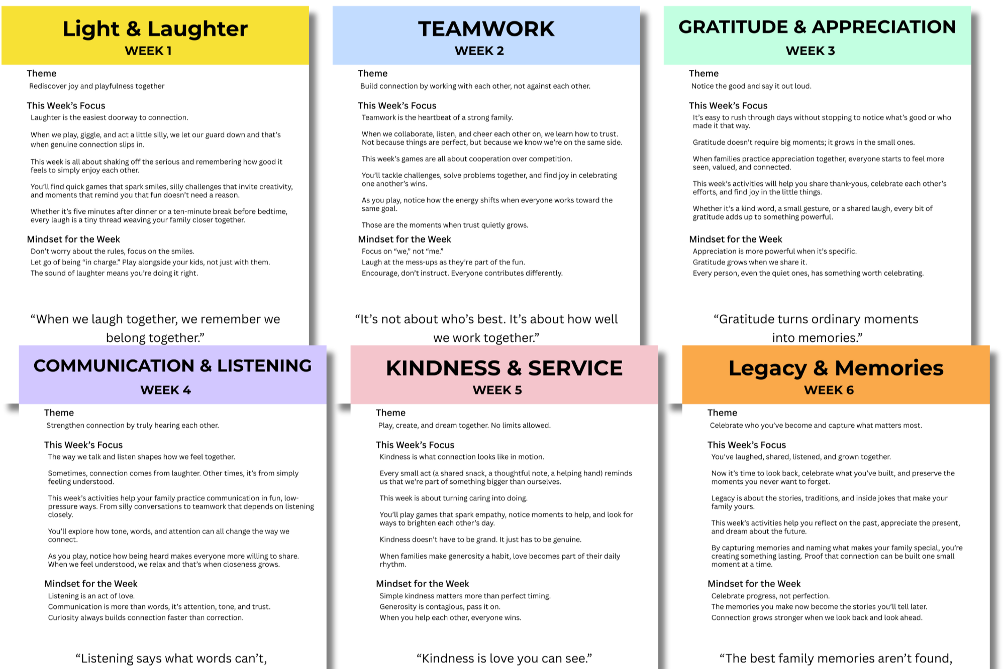 Quality Time Blueprint Weeks