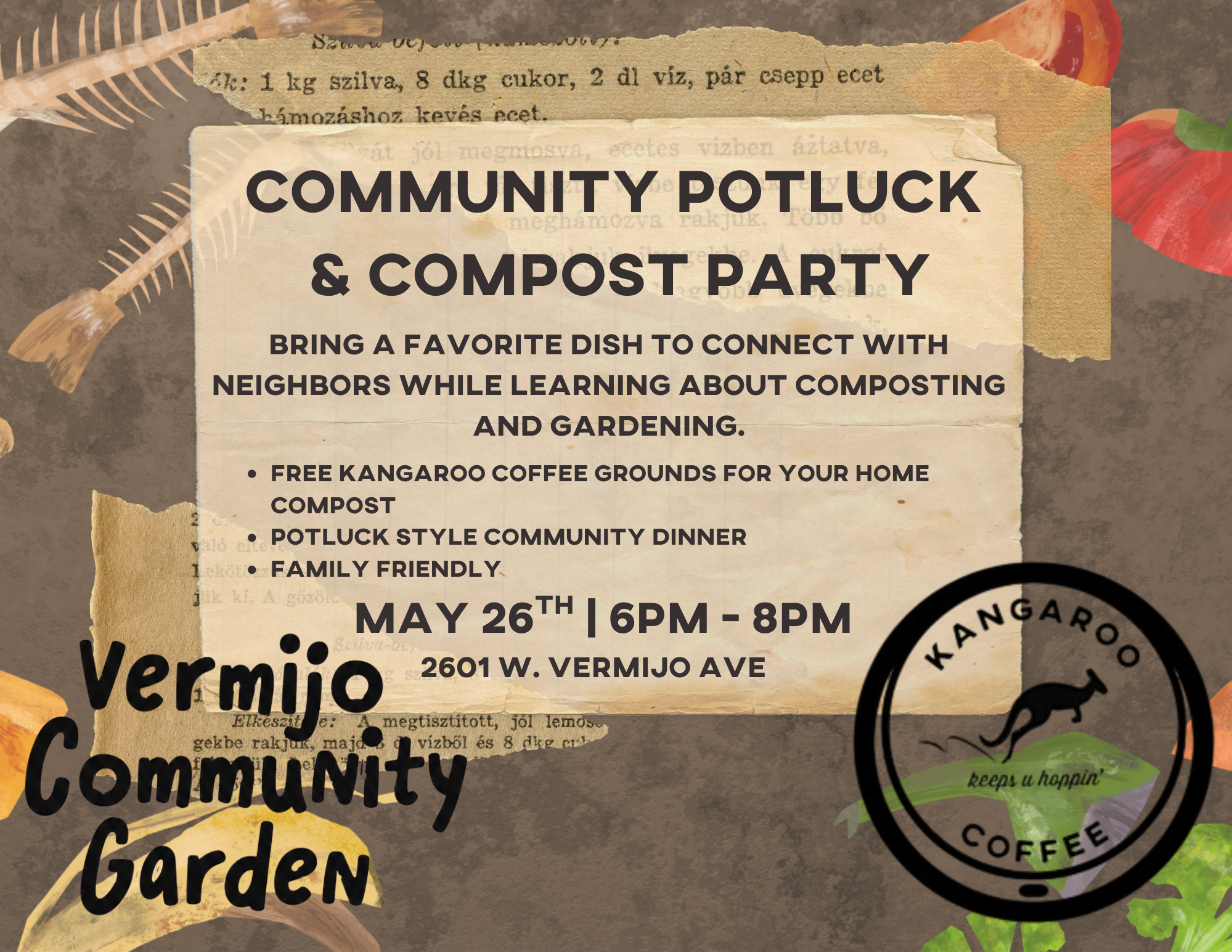 Community Potluck and Compost Party - Kangaroo Coffee and Vermijo Gardens