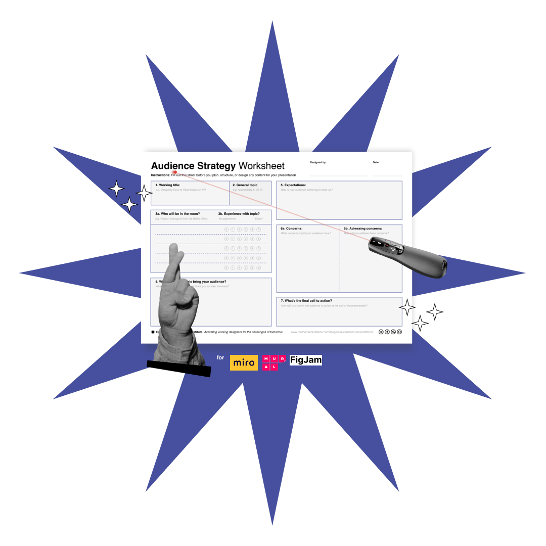 A worksheet for designing audience strategy for Miro, Mural, and Figjam