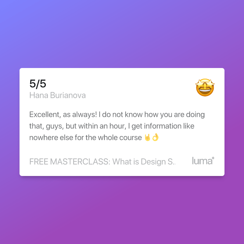 A review card with a 5 out of 5 rating for Hana Burianova, praising quick and comprehensive information within an hour, with a smiling face with starry eyes emoji.