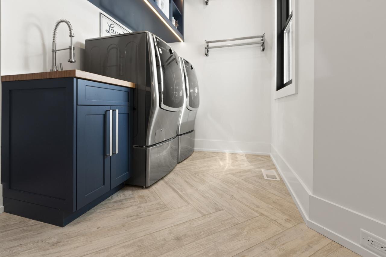 Laundry Room Design ideas Herringbone floor tile