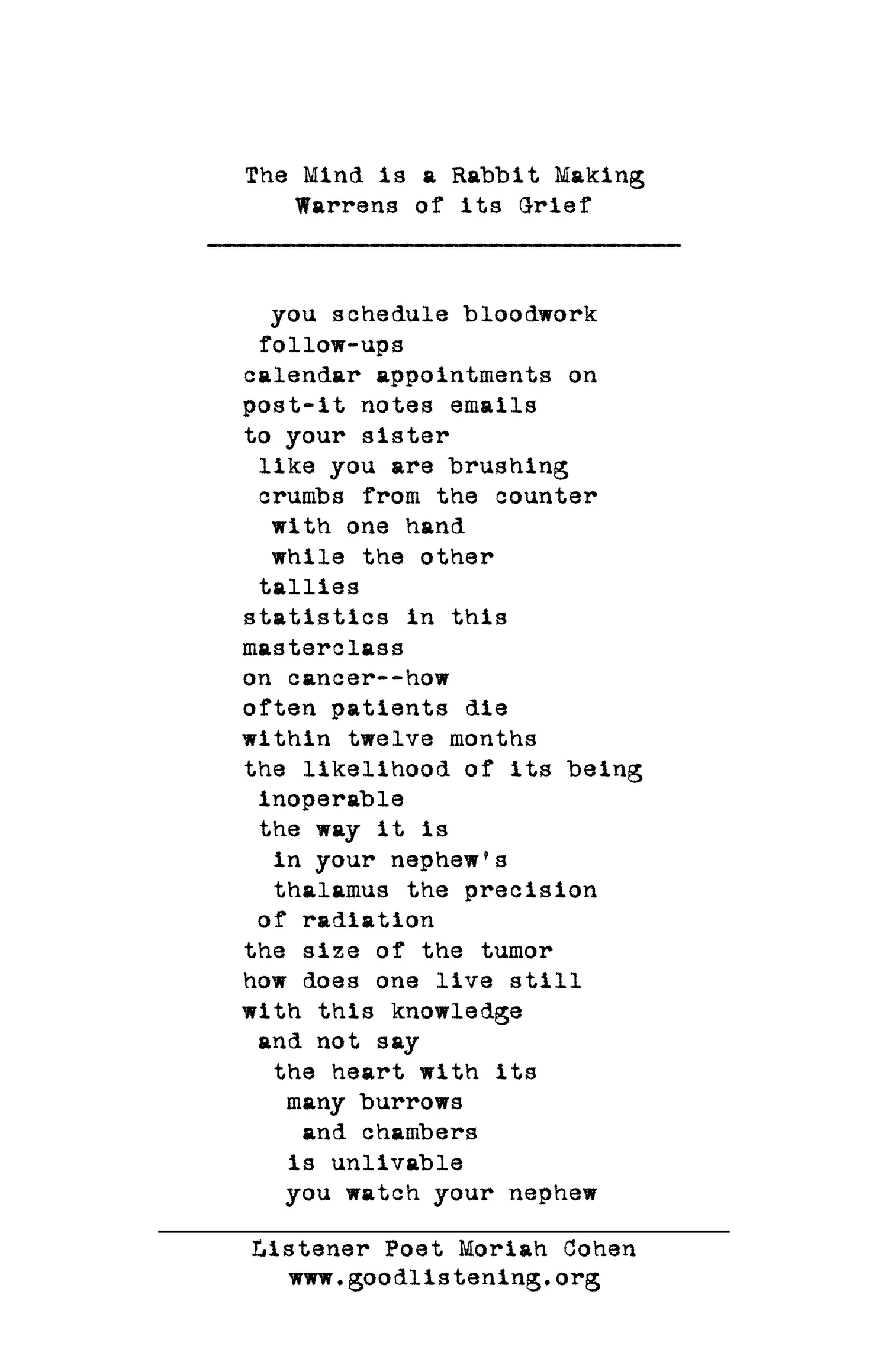 The Mind is a Rabbit Making Warrens of its Grief — The Good Listening ...