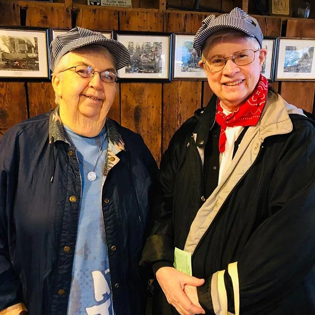 Sisters Barbara Ann Webster and Lorita Kristufek were among 12 of our sisters who ventured out into Oil Creek State Park this morning for a fall foliage train ride. They couldn&rsquo;t resist dressing the part. #ChooChoo