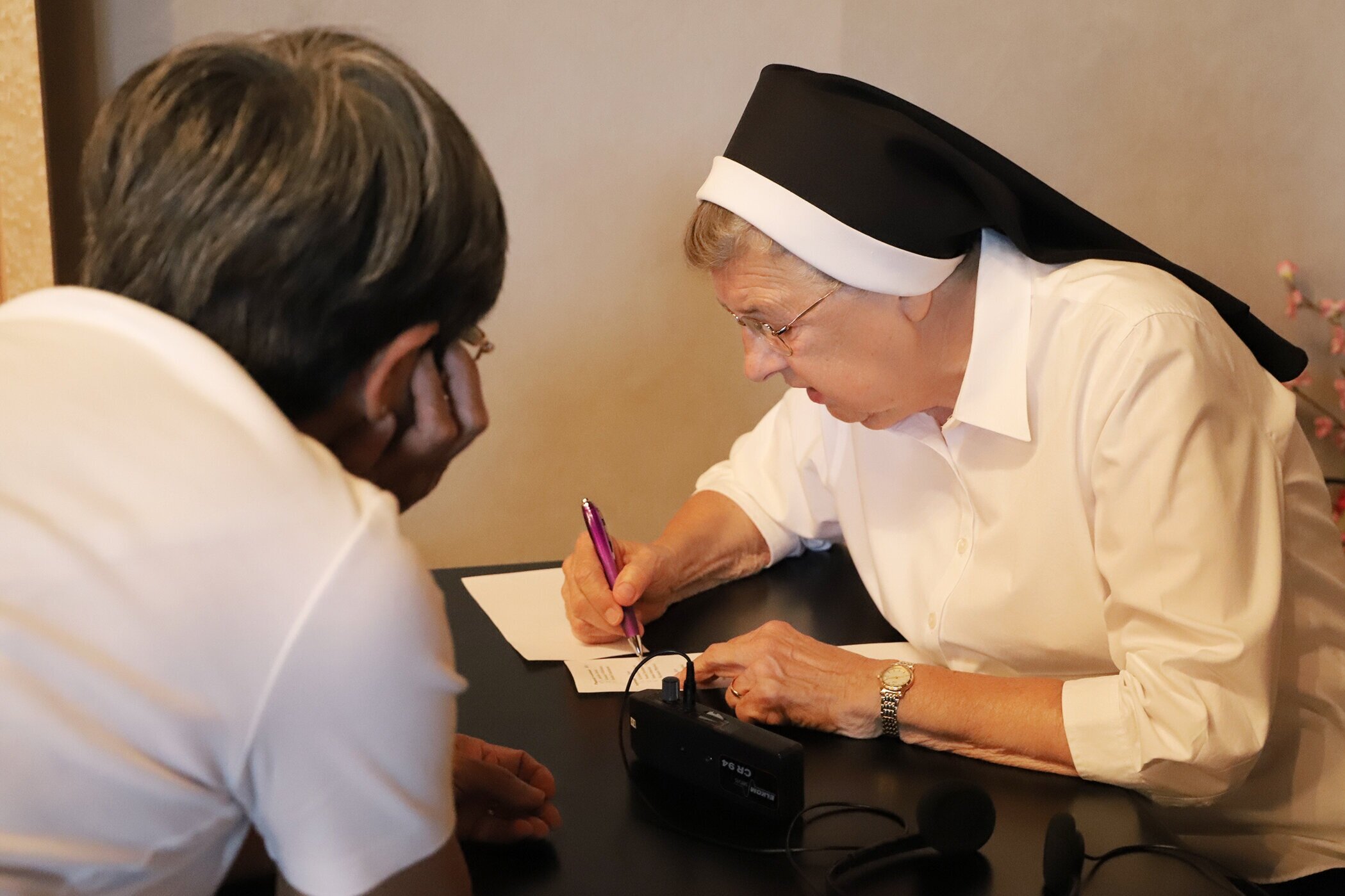  Sister Jeanne Marie Ulica collaborates with Sister Adelina Garcia during an International Formators Conference in Rome. 