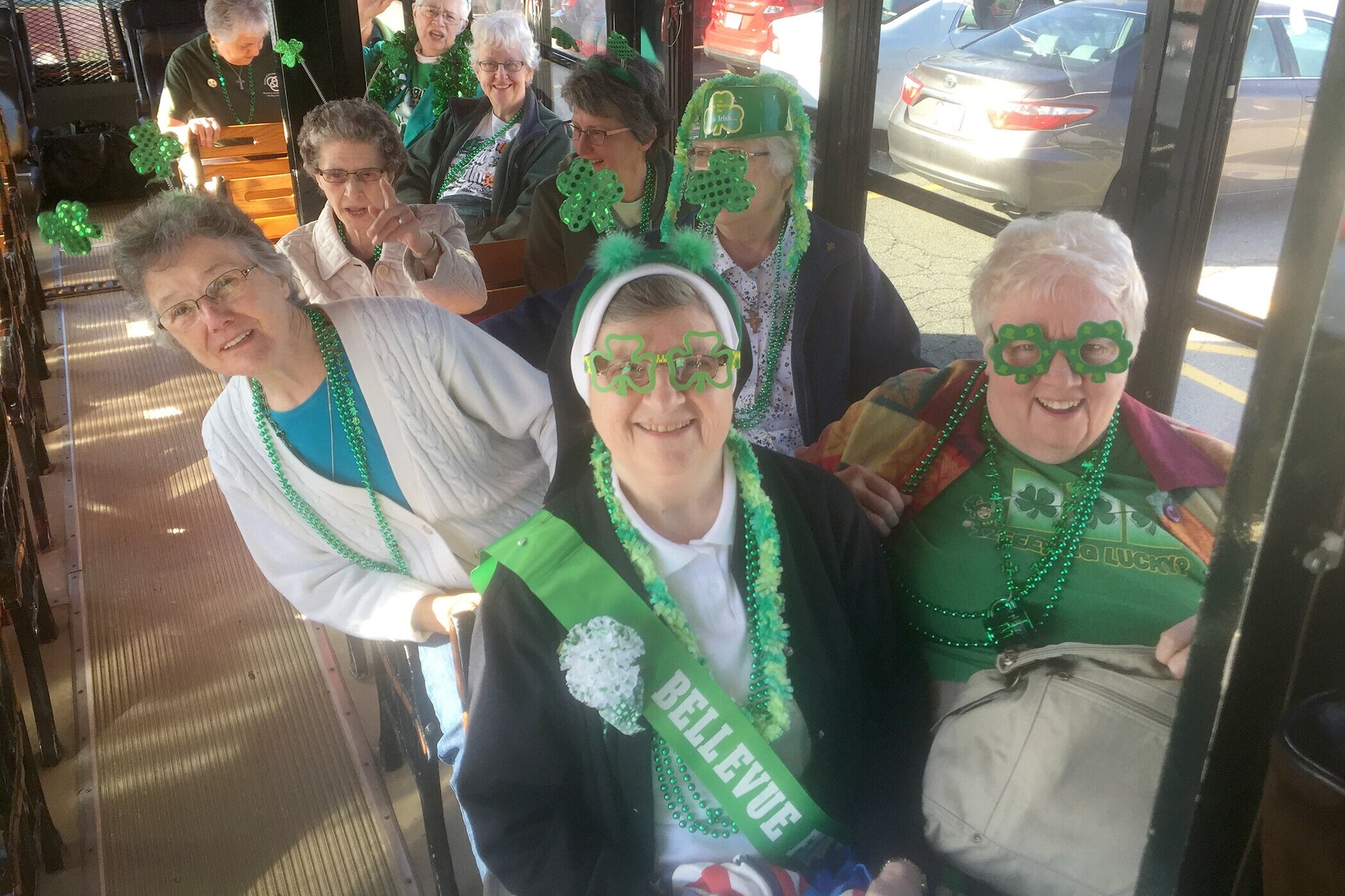  Sister Jeanne Marie Ulica (foreground) takes part in the City of Pittsburgh St. Patrick’s Day Parade along with other Catholic sisters from Western Pennsylvania. 