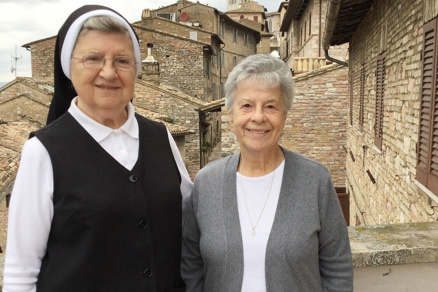  Sister Jeanne Marie Ulica (left) shows Sister Marie Therese Sherwood around Assisi in Italy. 