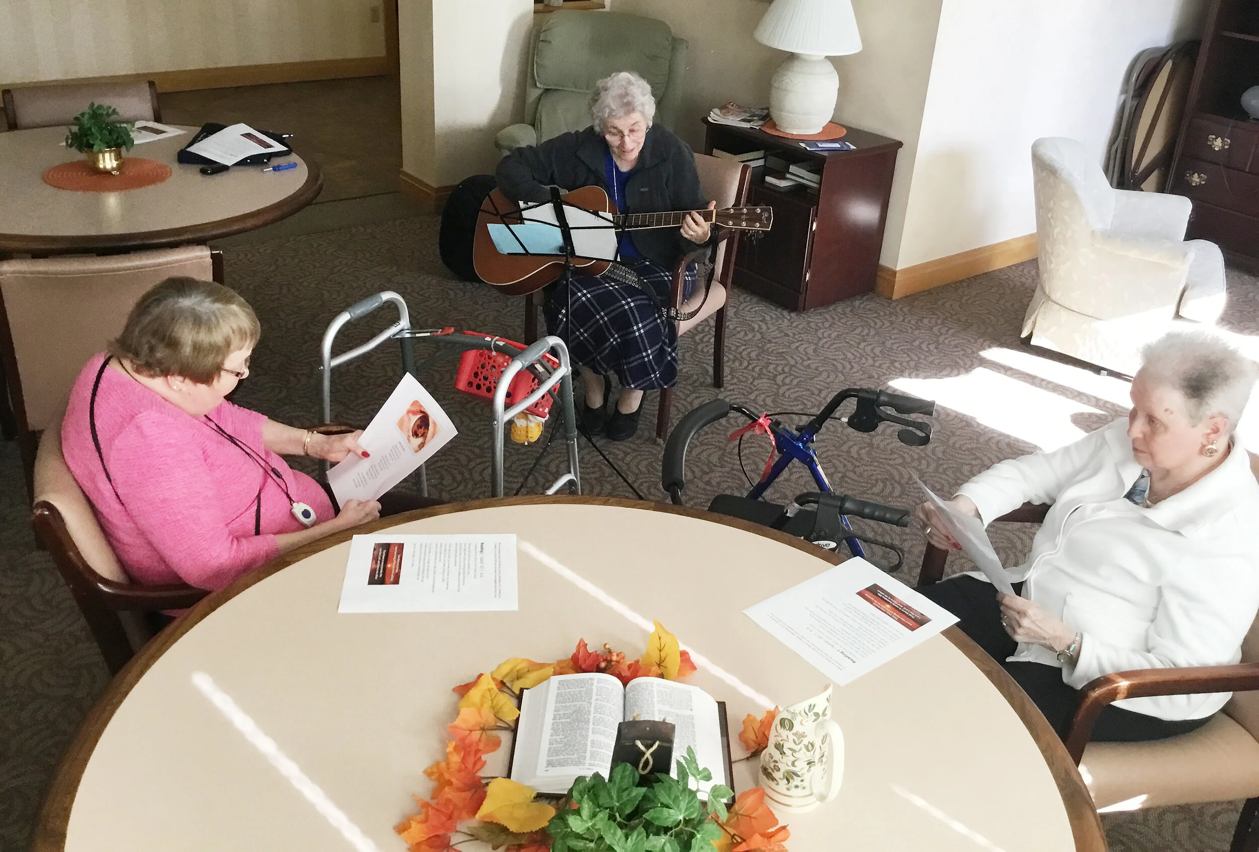 Sister Georgette Dublino uses music to make a spiritual connection with residents of our former Marian Hall Home.