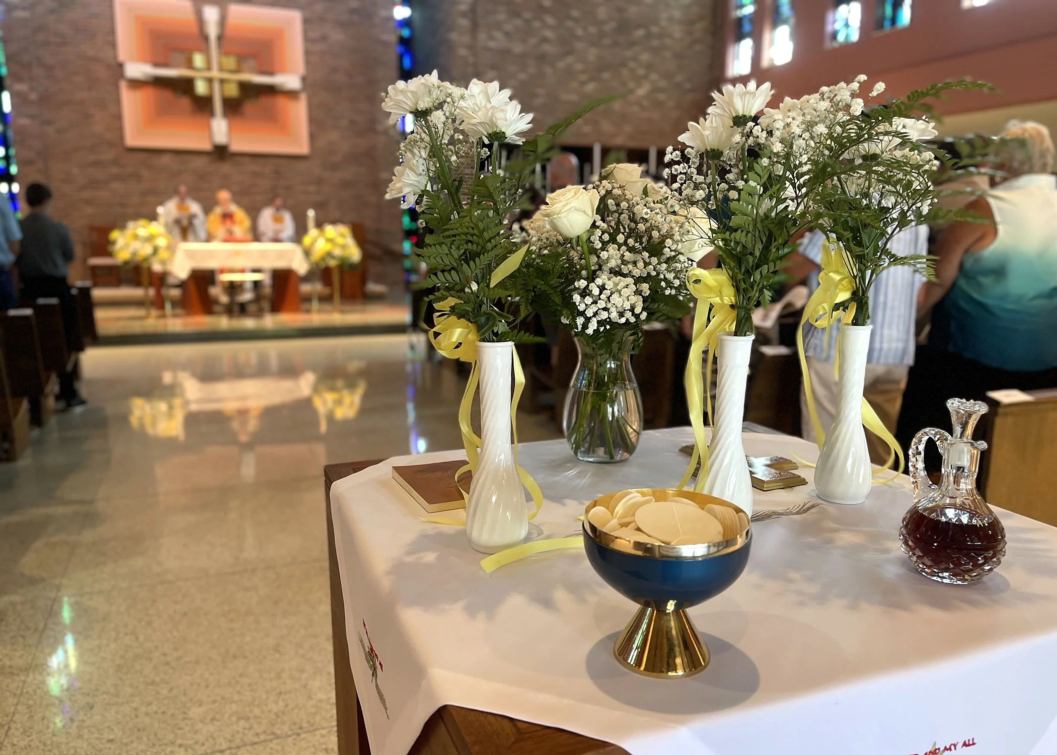  The offertory gifts await during Sister Cecilia Jacko's 75th Jubilee Mass on July 13, 2024. 